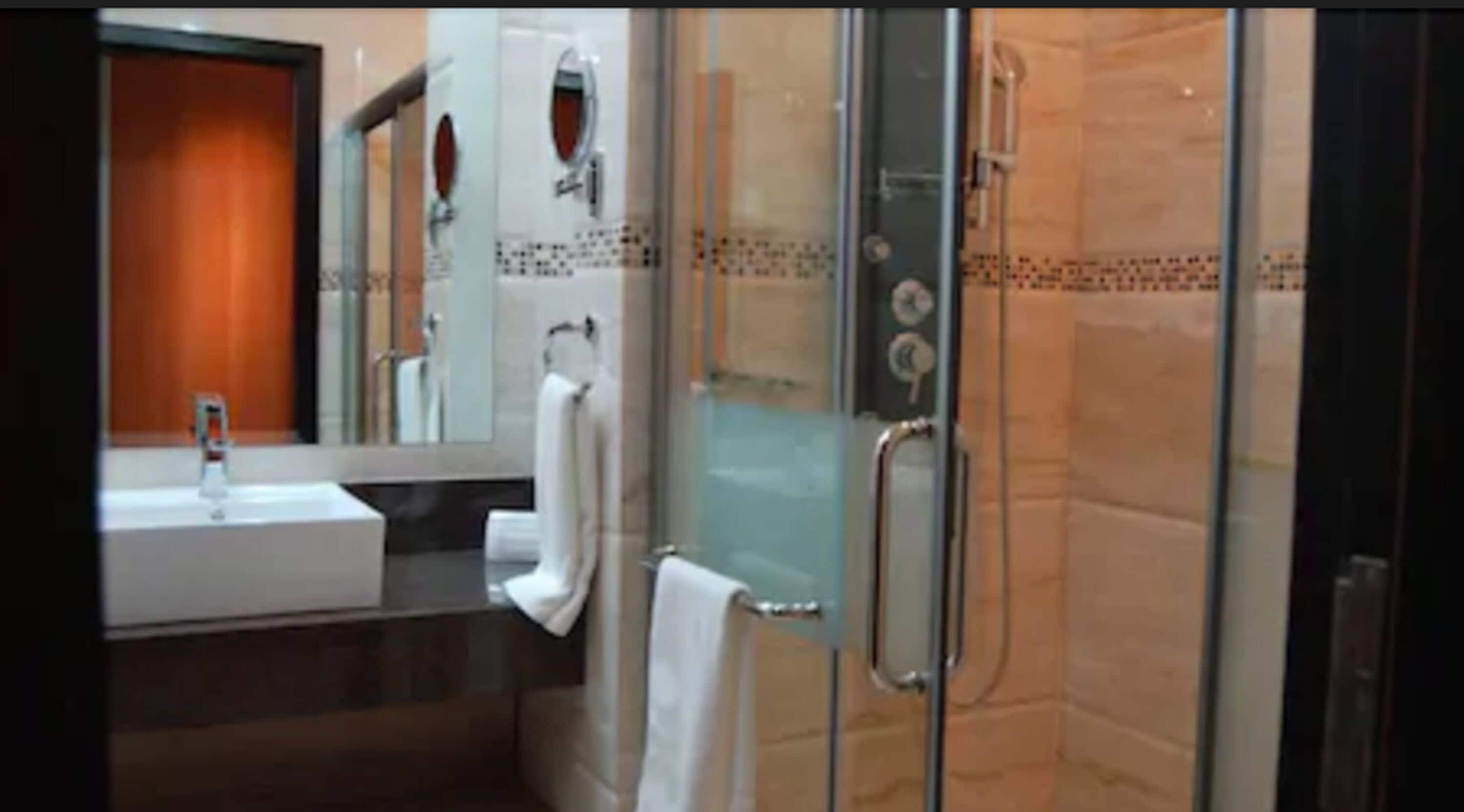 shower, hydromassage showerhead, free toiletries, hair dryer