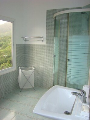 Room | Bathroom | Combined shower/tub, jetted tub, free toiletries, hair dryer - Villa Citronella (Mahé Island)