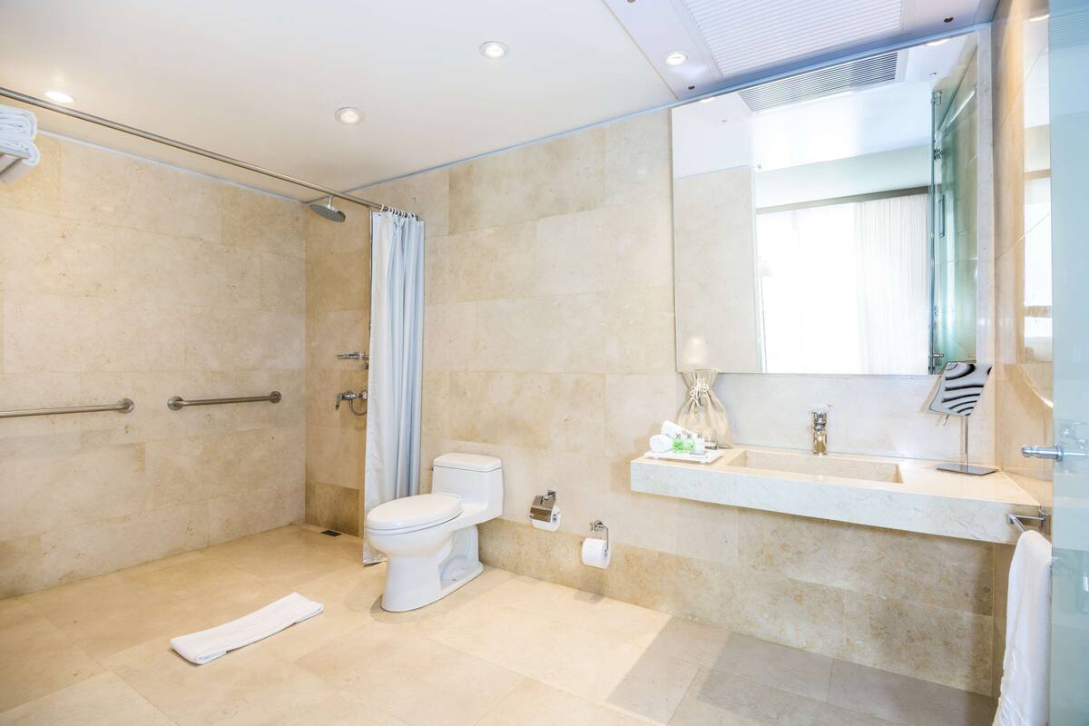 shower, rainfall showerhead, eco-friendly toiletries, hair dryer