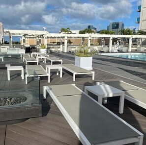 Outdoor pool, open 8:00 AM to 6:00 PM, pool loungers
