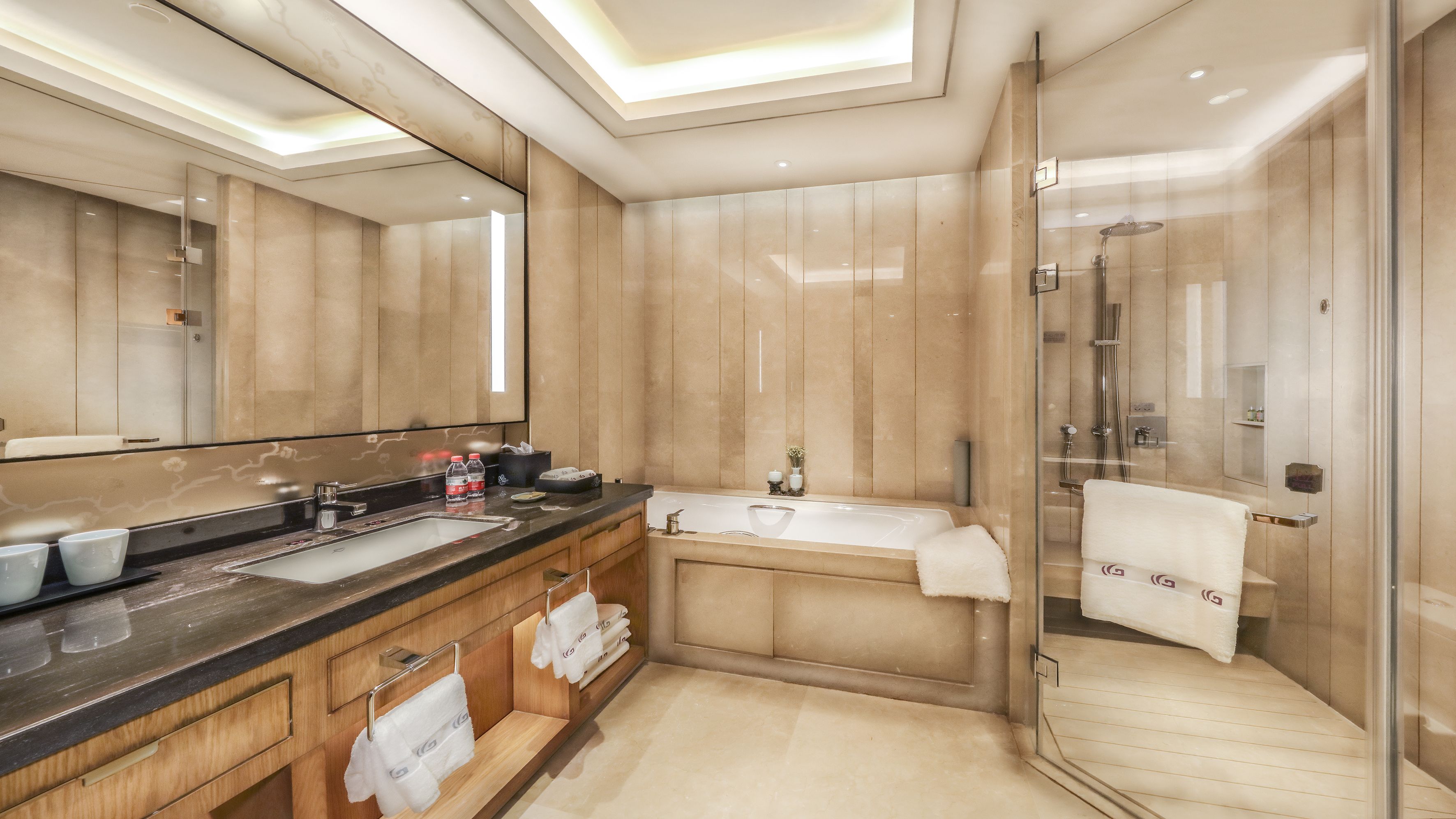 courtyard view room (king bed) in building no.8 | bathroom | combined shower/bathtub, hair dryer, dressing gowns, slippers