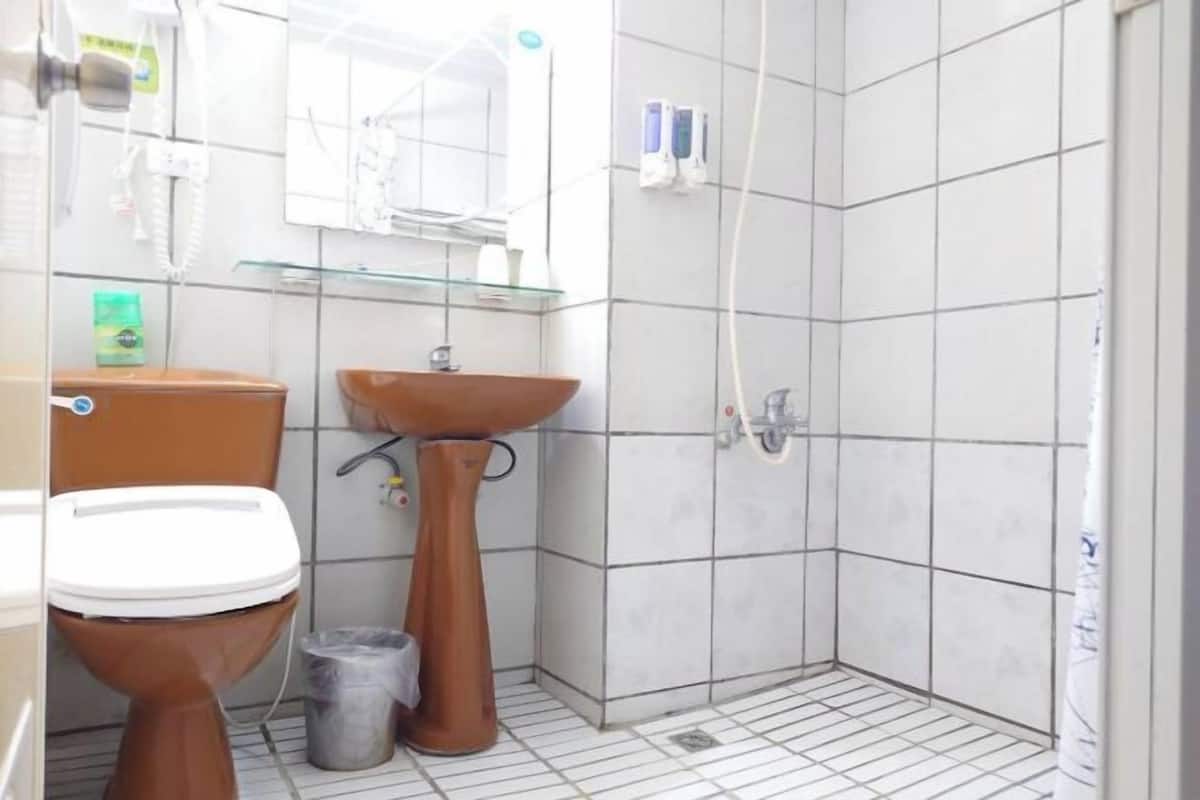 Banheiro | Chuveiro, produtos de toalete grátis, secador de cabelo, chinelos