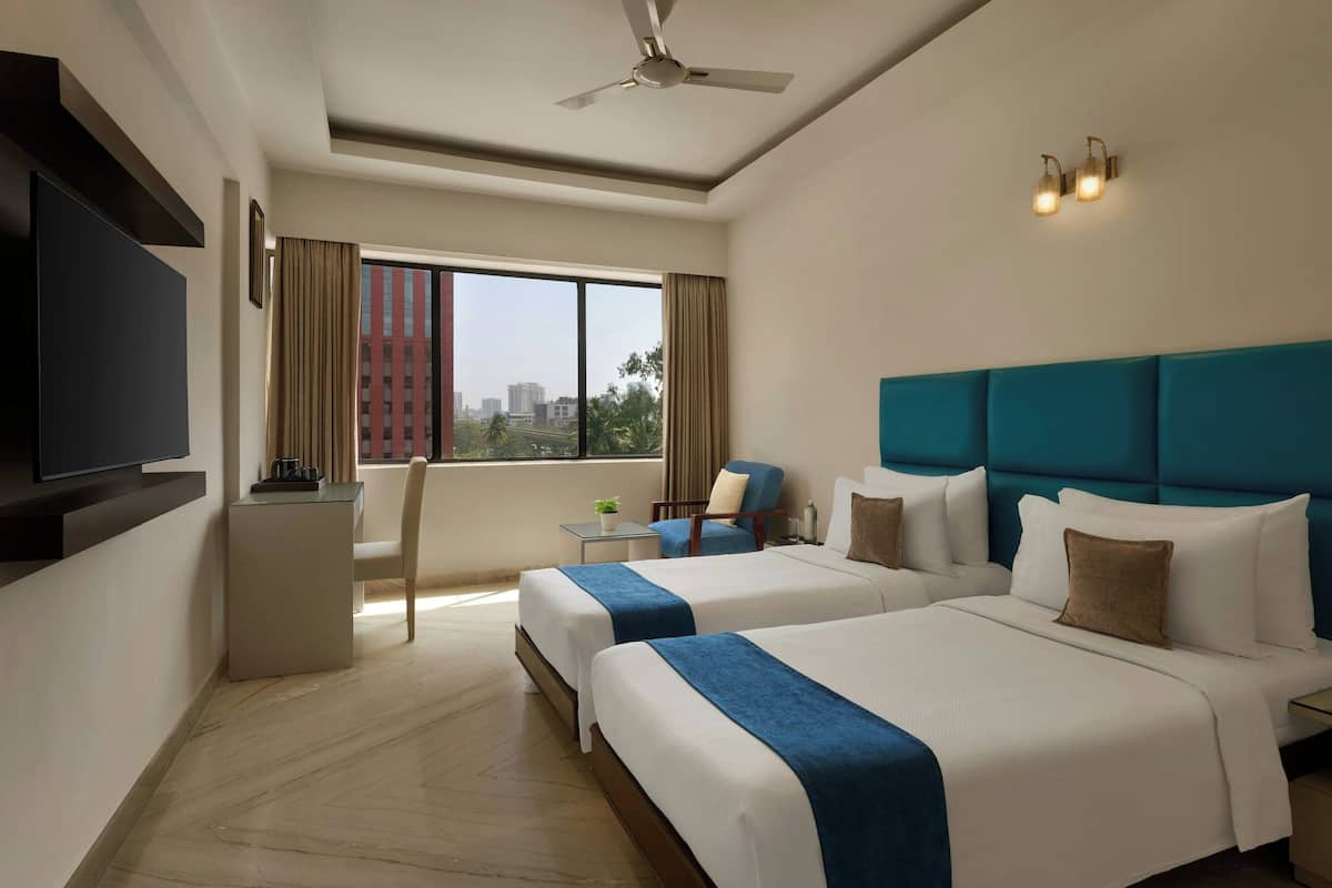 Quarto premium, 2 camas de solteiro, vista para a cidade | Roupas de cama de algodão egípcio, roupas de cama premium