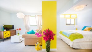 Deluxe Studio, 1 Queen Bed, Kitchen, Ground Floor | Premium bedding, in-room safe, individually decorated