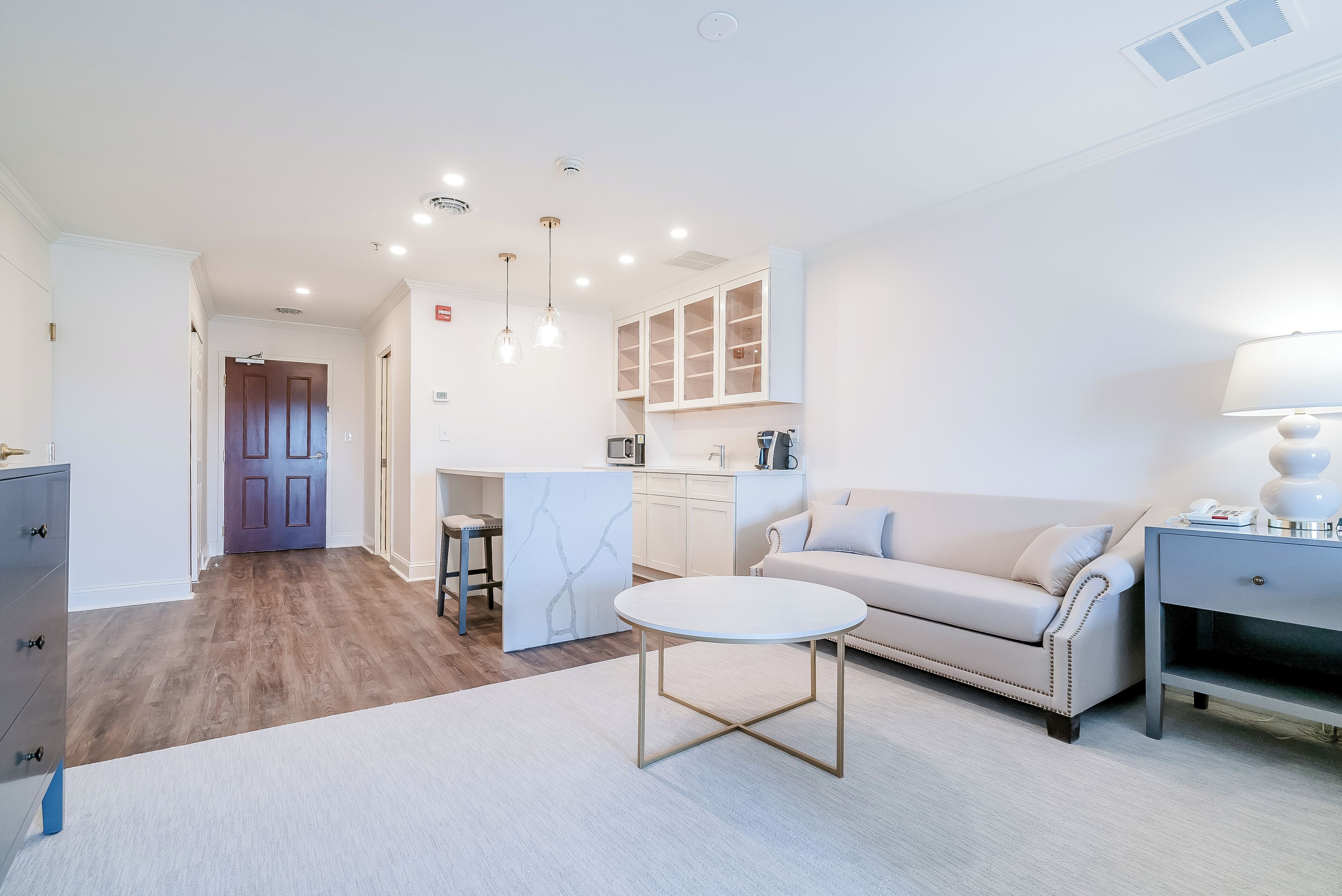 premium studio | living area | 52-inch tv with cable channels