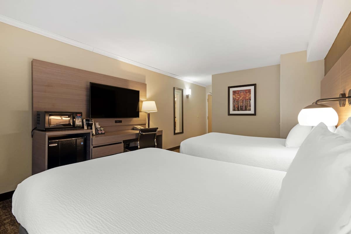 standard room, 2 double beds, non smoking, refrigerator & microwave (no pets in room type) | blackout curtains, iron/ironing board, free cots/infant beds