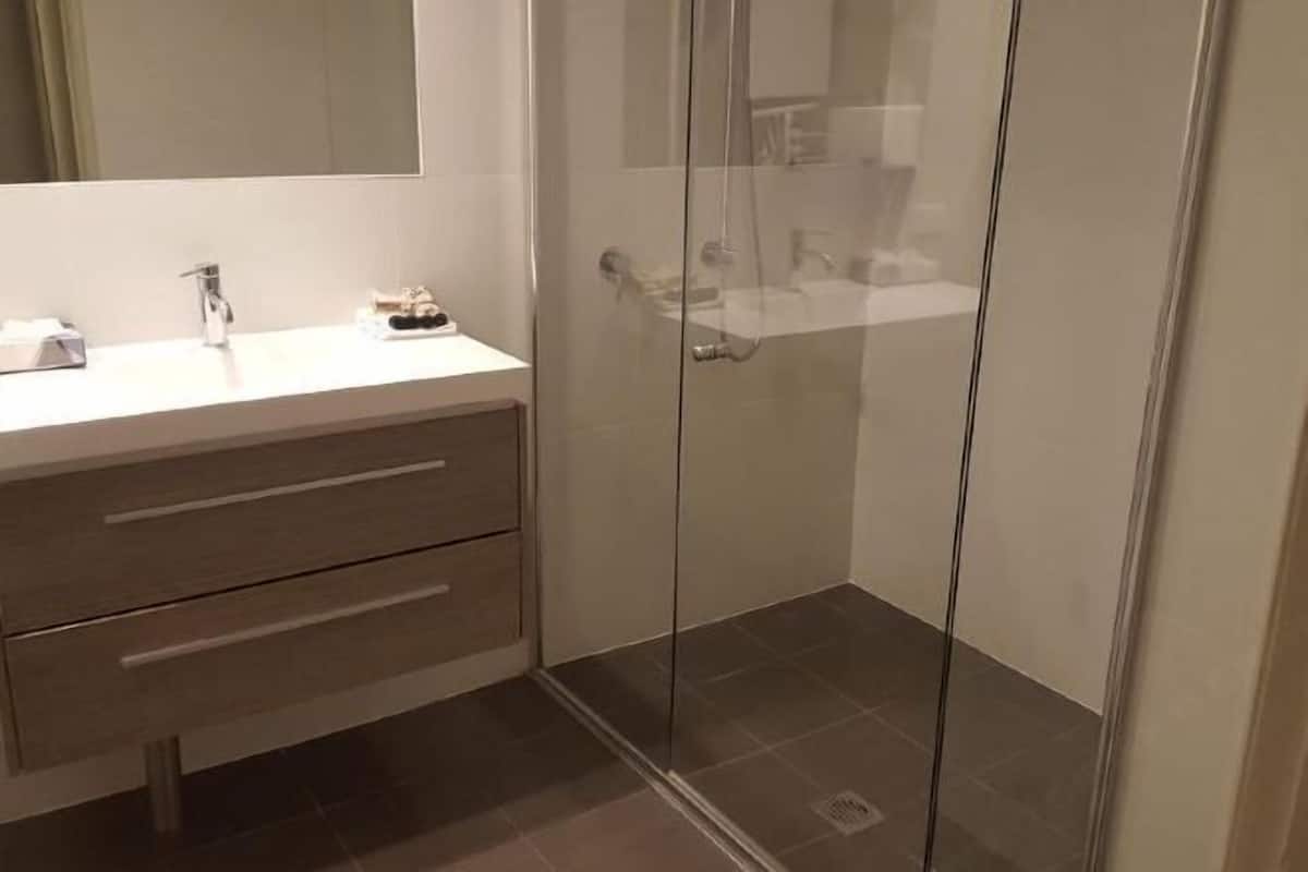 Bathroom | Shower, free toiletries, hair dryer, towels