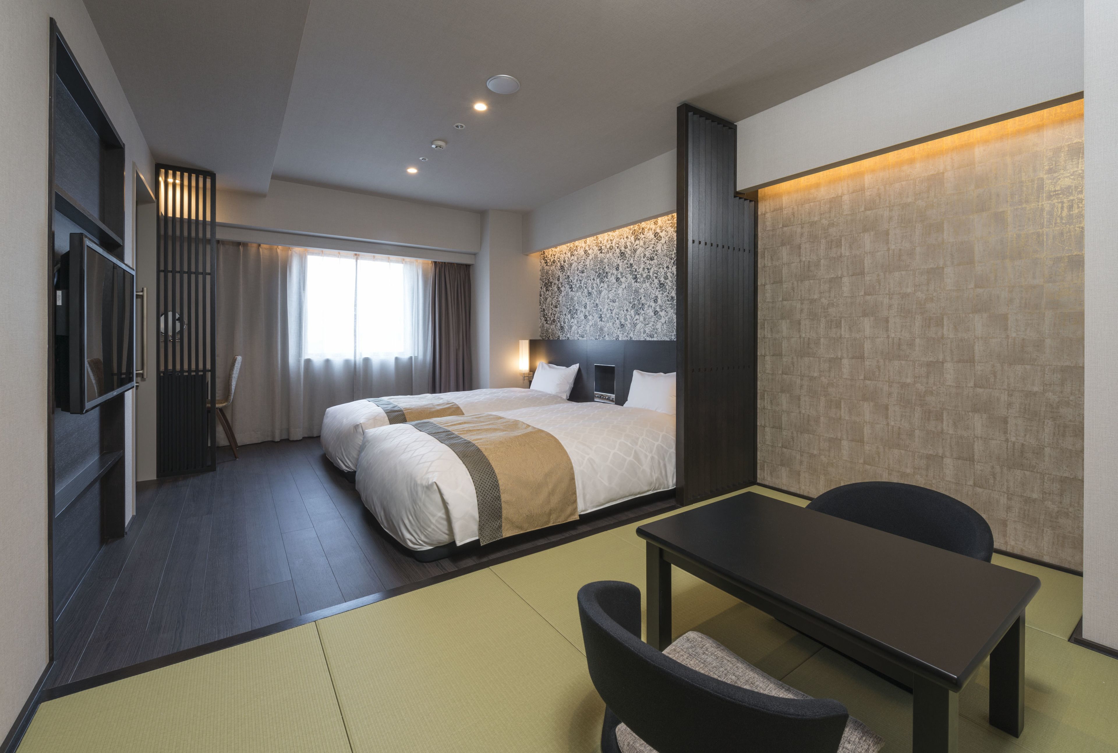 Down duvets, desk, blackout curtains, iron/ironing board