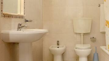 Combined shower/tub, bidet, towels