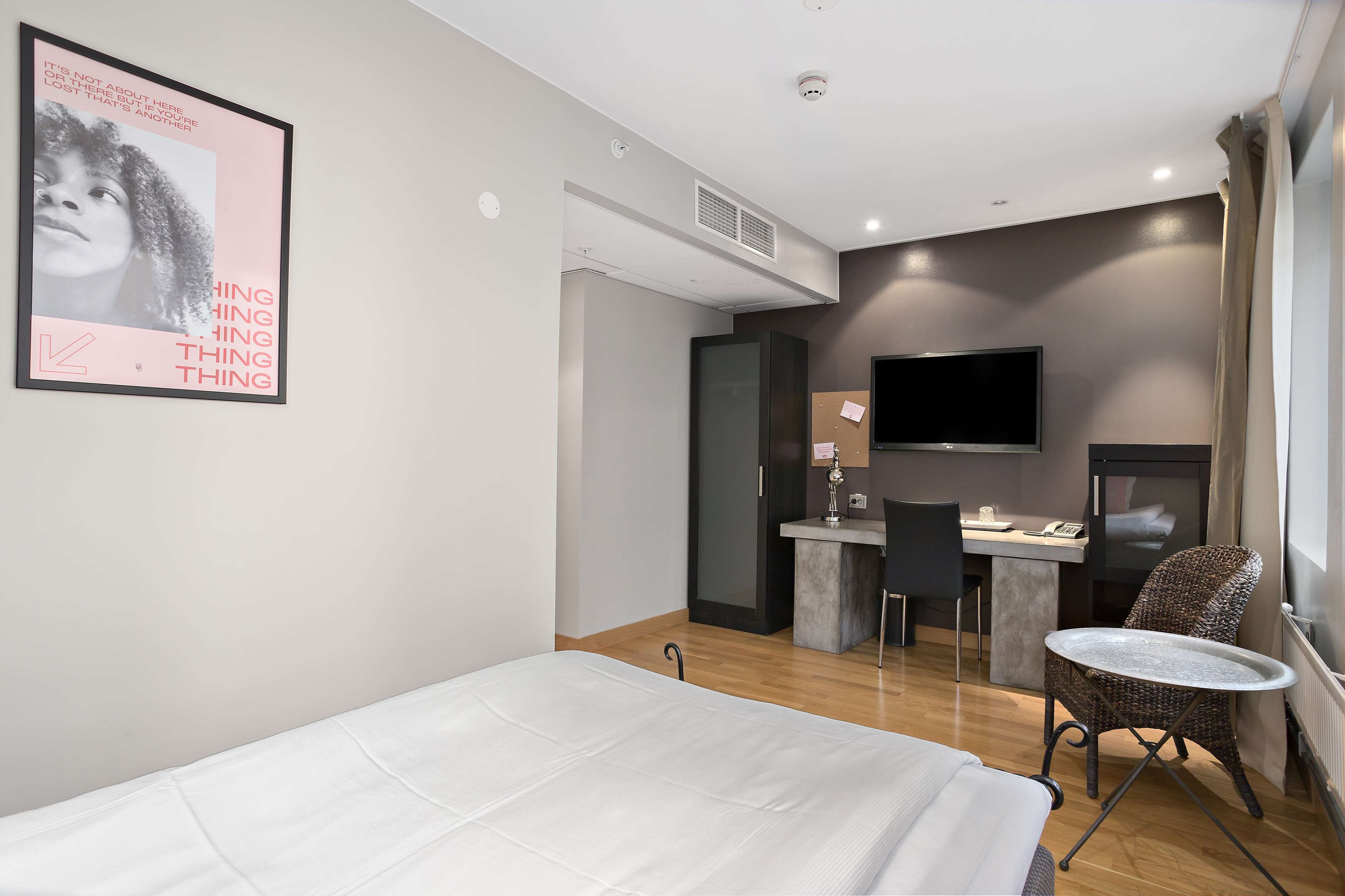 pillow-top beds, desk, blackout curtains, soundproofing