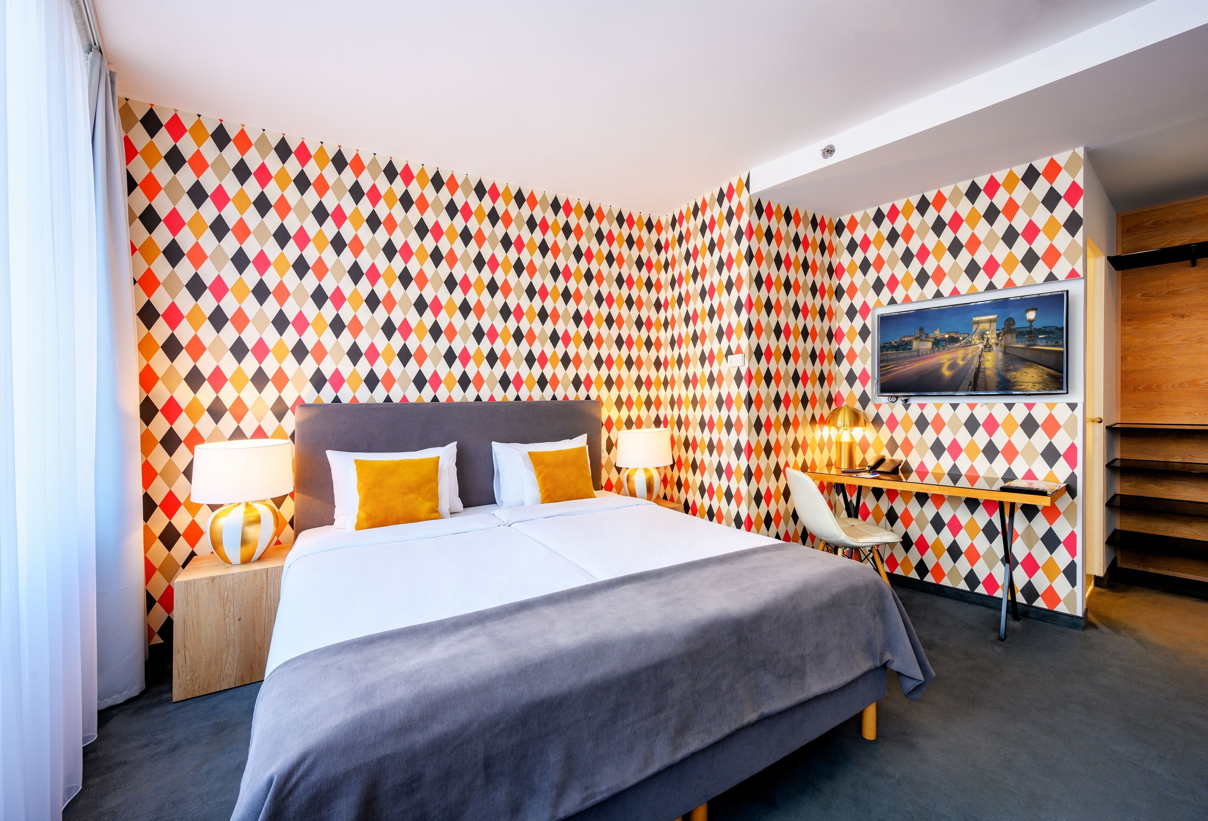 In-room safe, desk, laptop workspace, blackout curtains