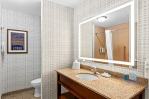 Room, 1 King Bed, Accessible | Bathroom | Hair dryer, towels