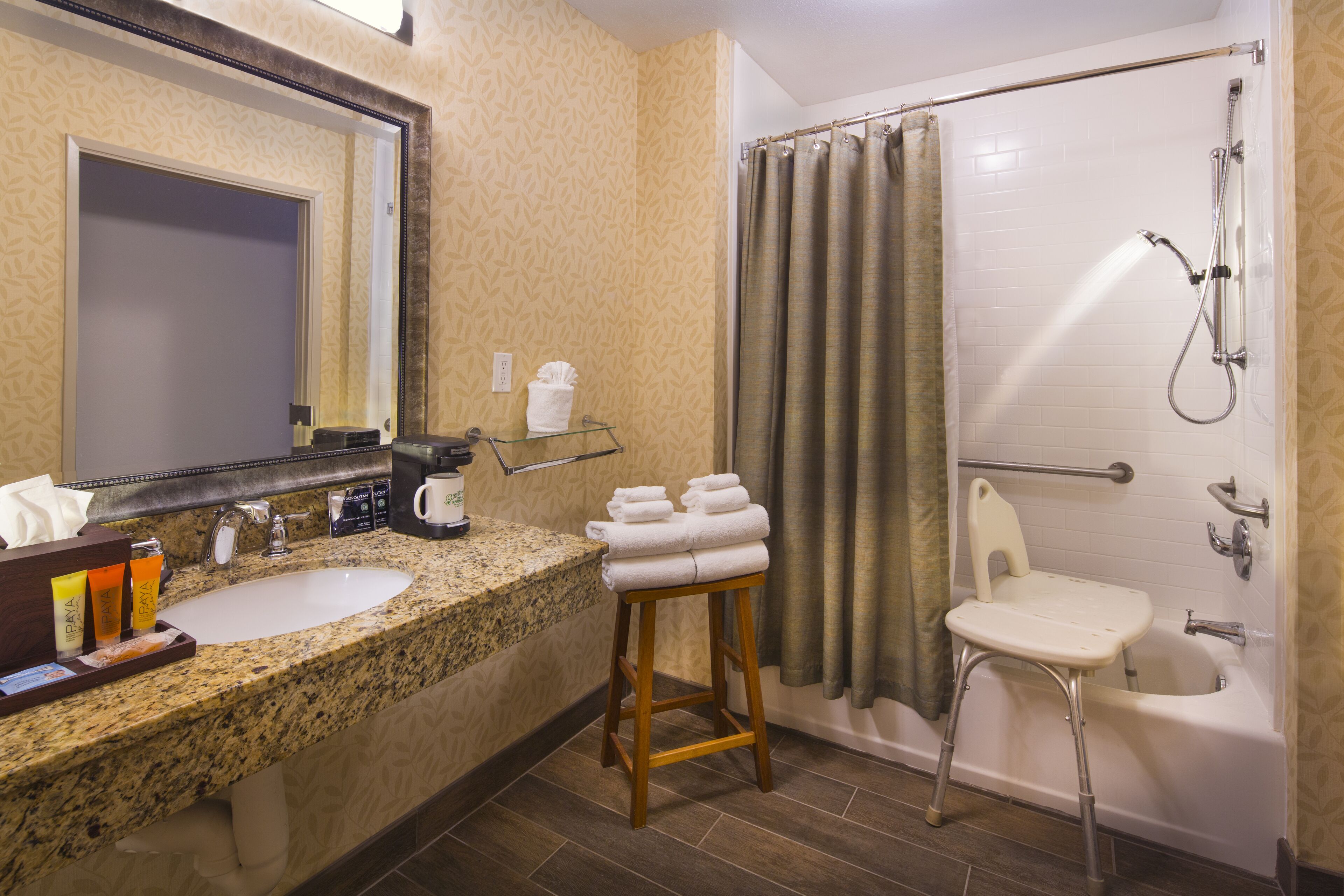 shower, free toiletries, hair dryer, towels