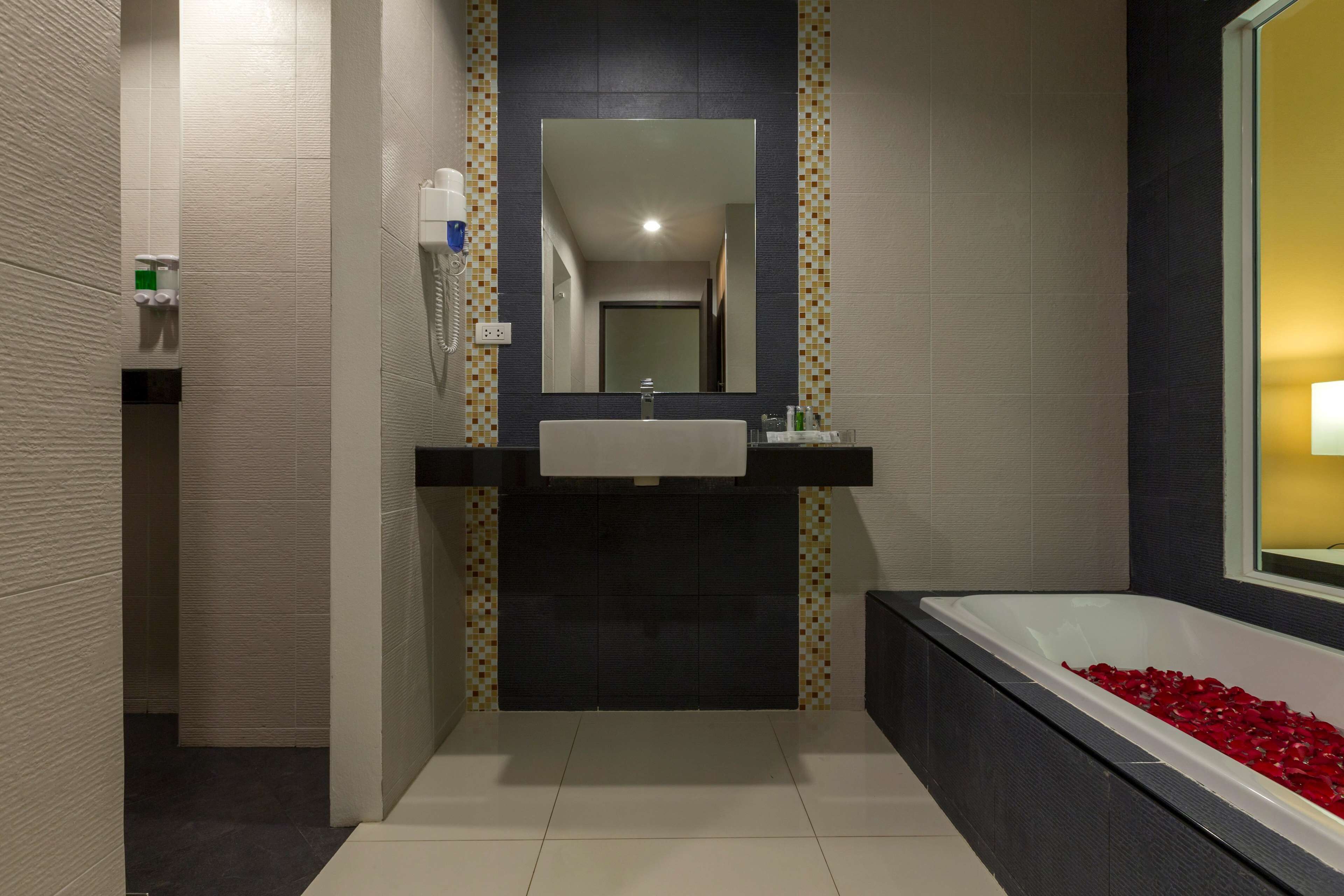 free toiletries, slippers, towels