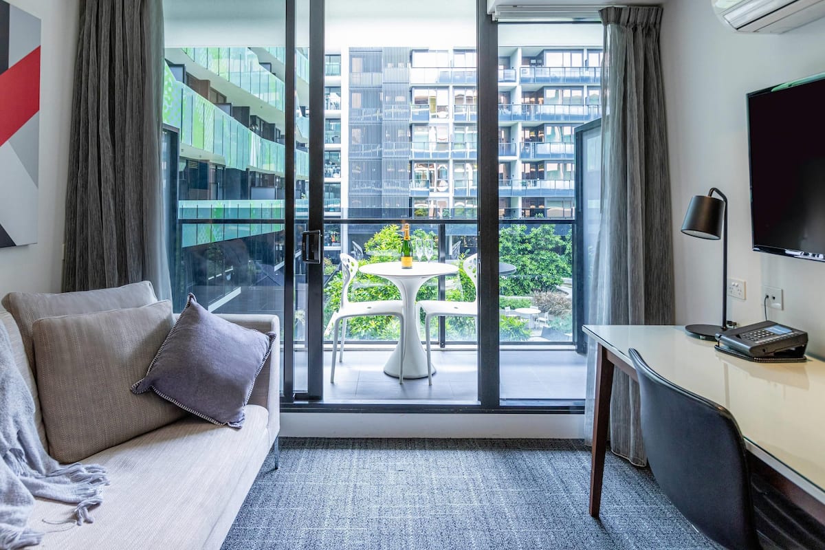 In-room safe, desk, laptop workspace, blackout curtains