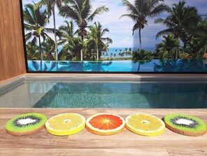 Outdoor pool, open 11:00 AM to 8:00 PM, pool loungers