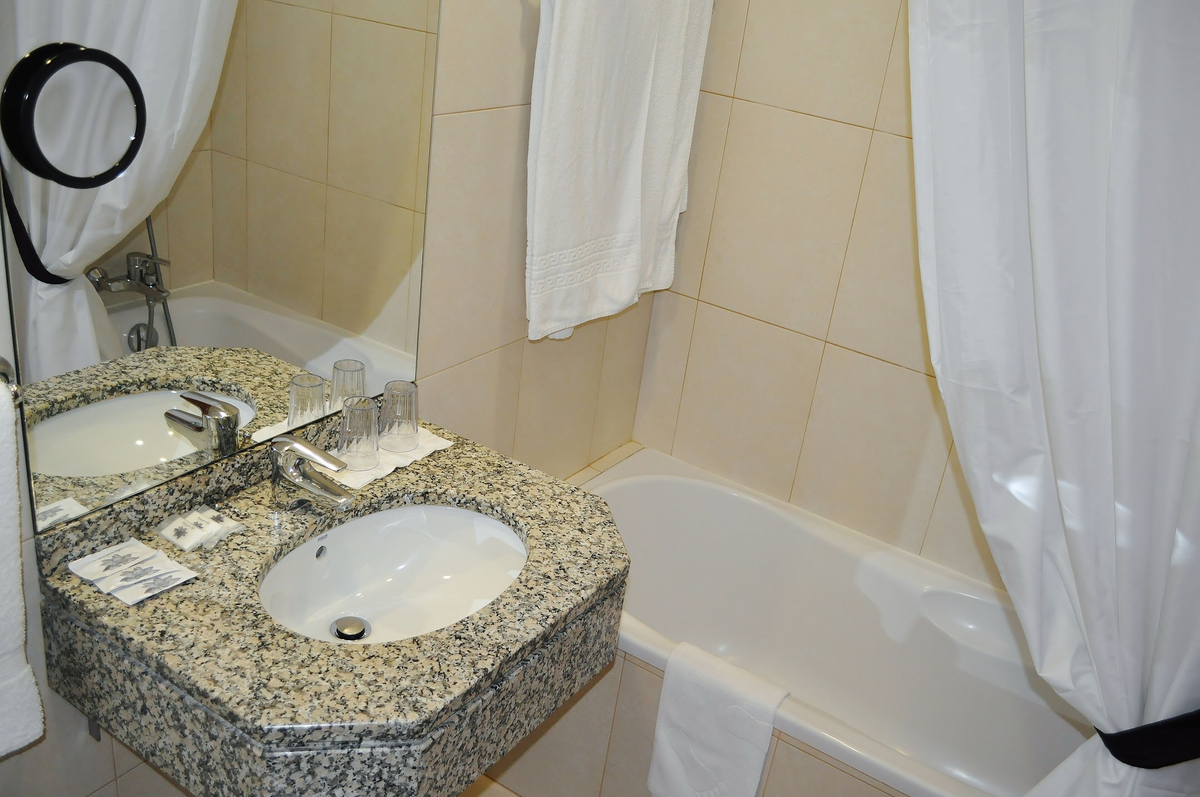 free toiletries, hair dryer, bidet, towels