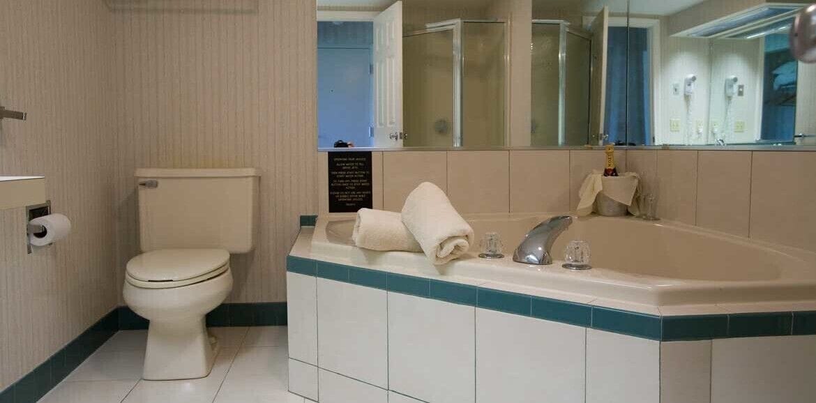 Une salle de bain avec des toilettes, un lavabo et une baignoire.