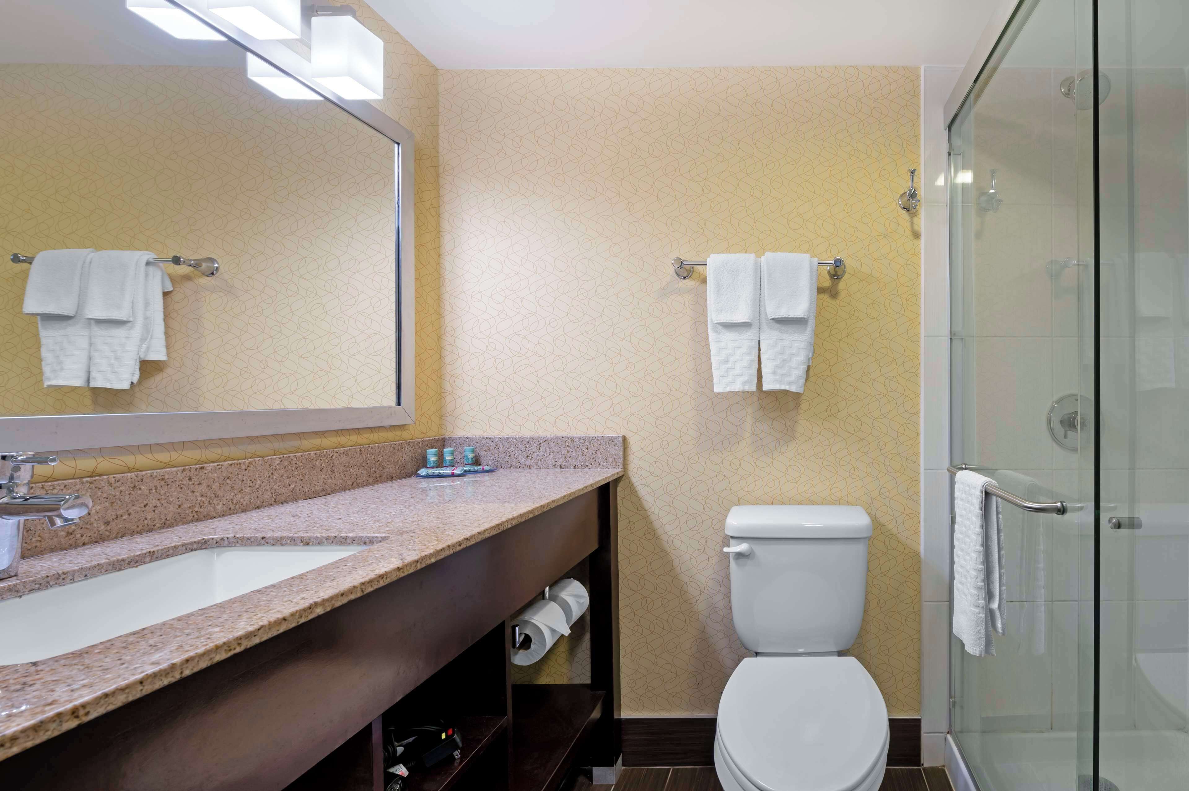 free toiletries, hair dryer, towels