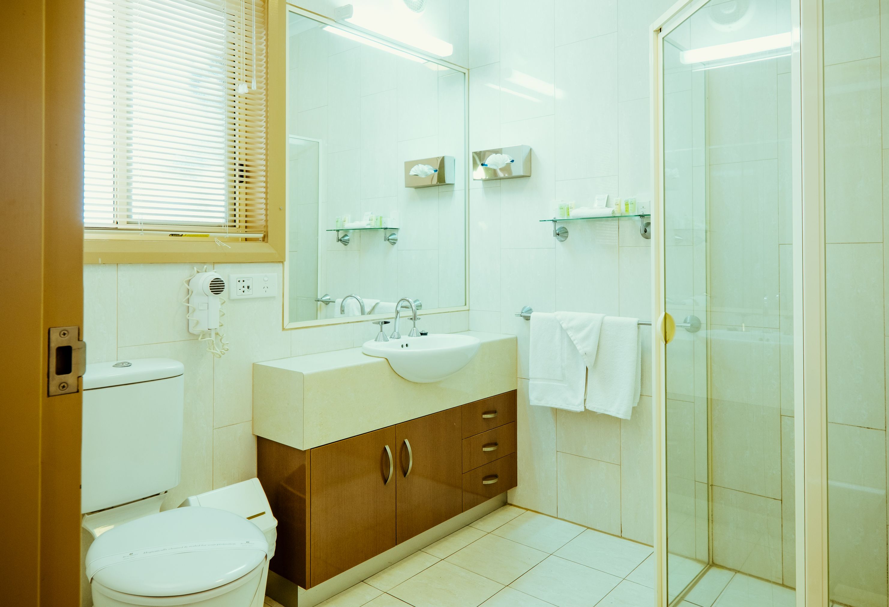 Free toiletries, hair dryer, towels