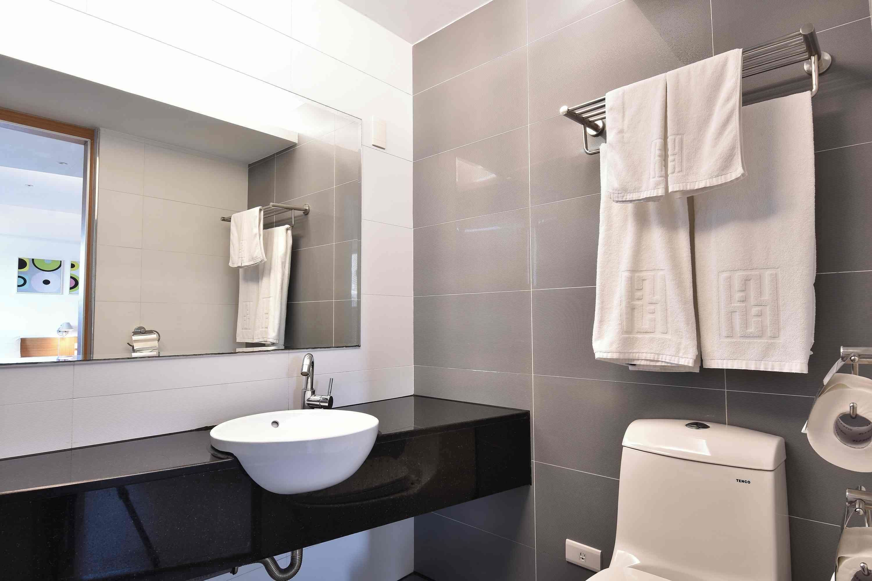 shower, slippers, towels