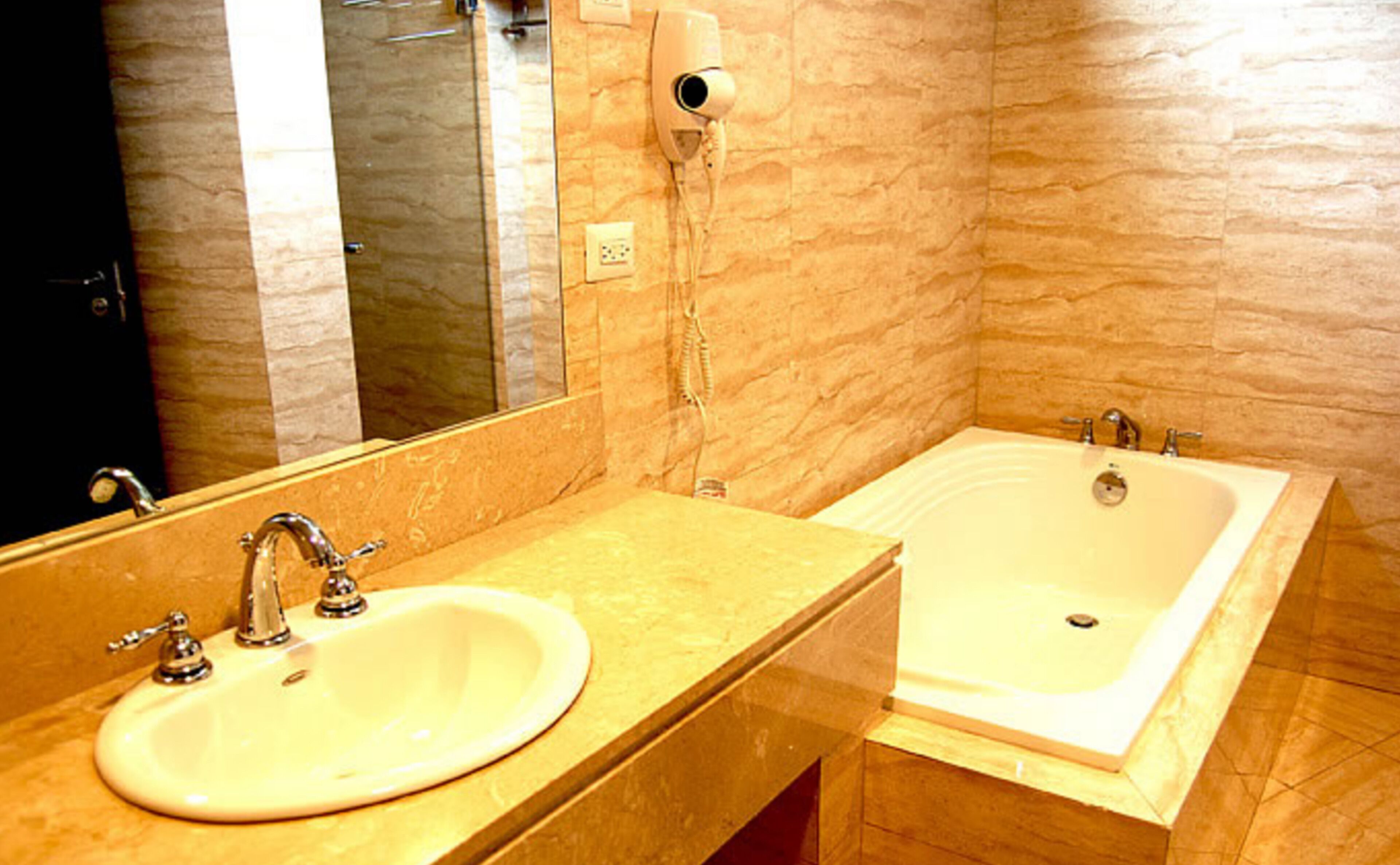 junior room | bathroom | shower, rainfall showerhead, hair dryer, bidet