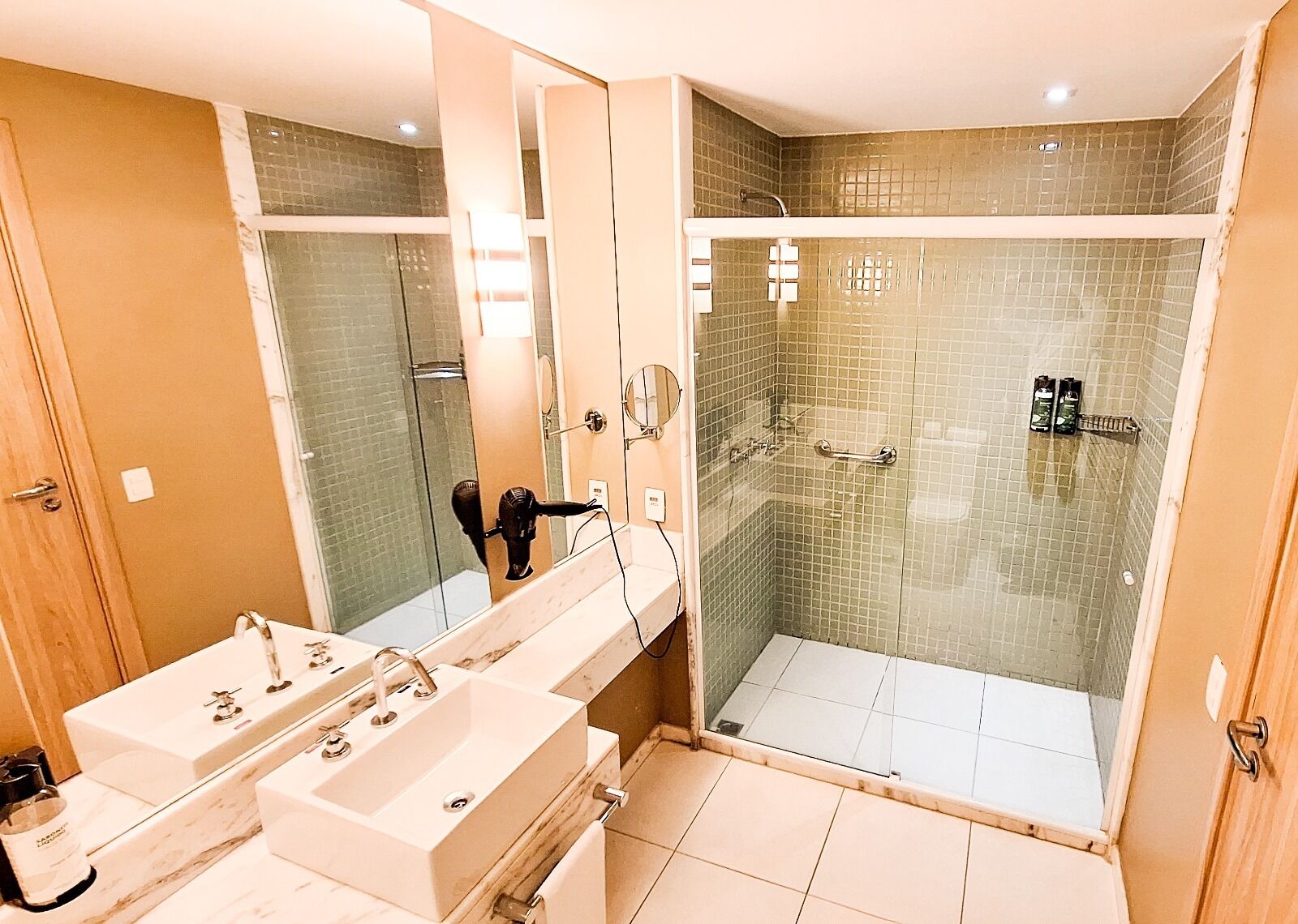 shower, free toiletries, hair dryer, towels