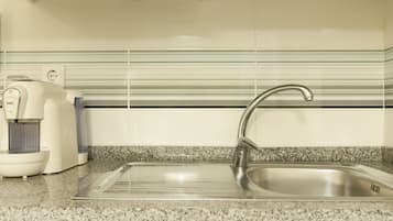 Fridge, microwave, stovetop, espresso maker