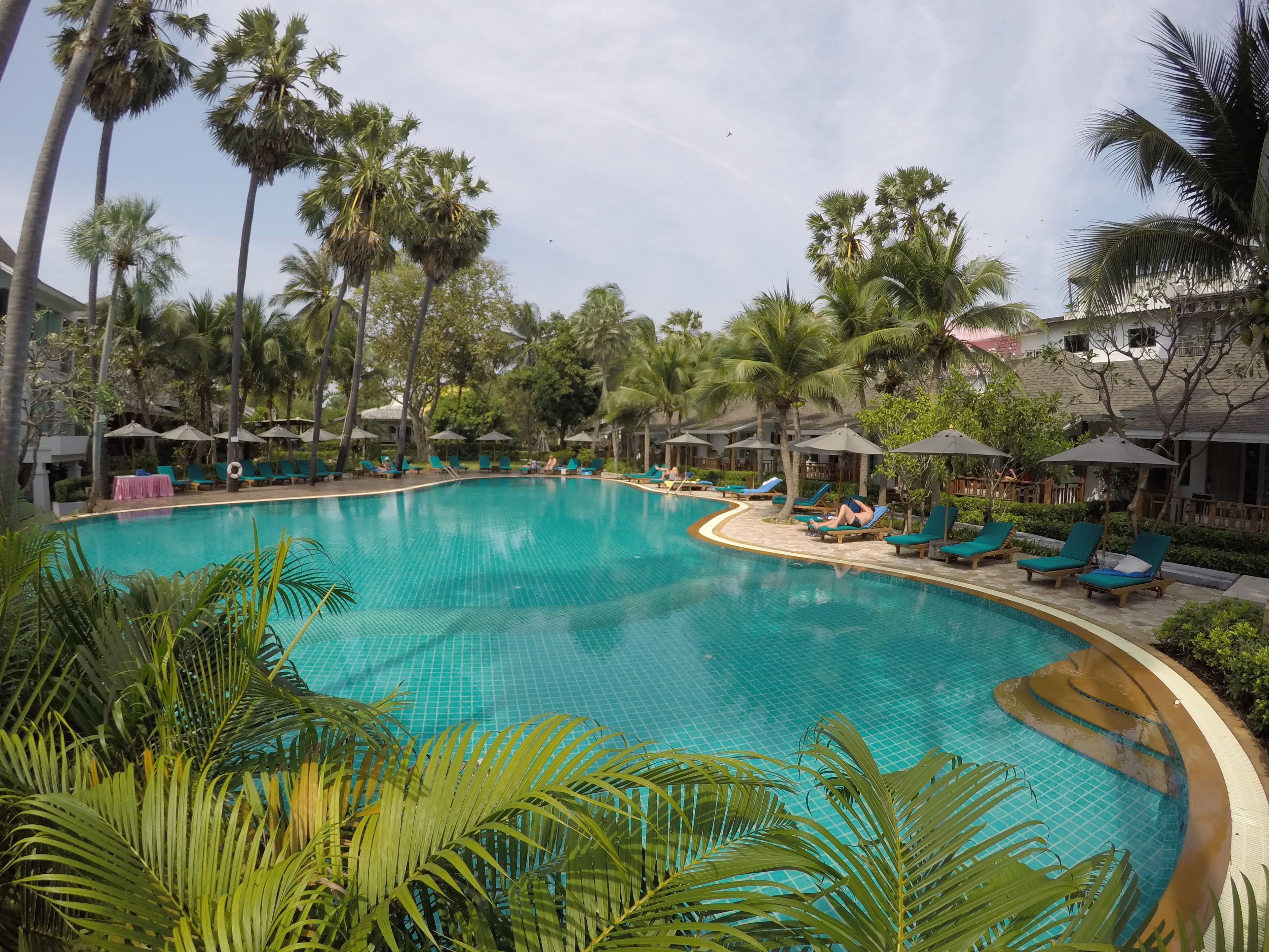 outdoor pool, pool loungers