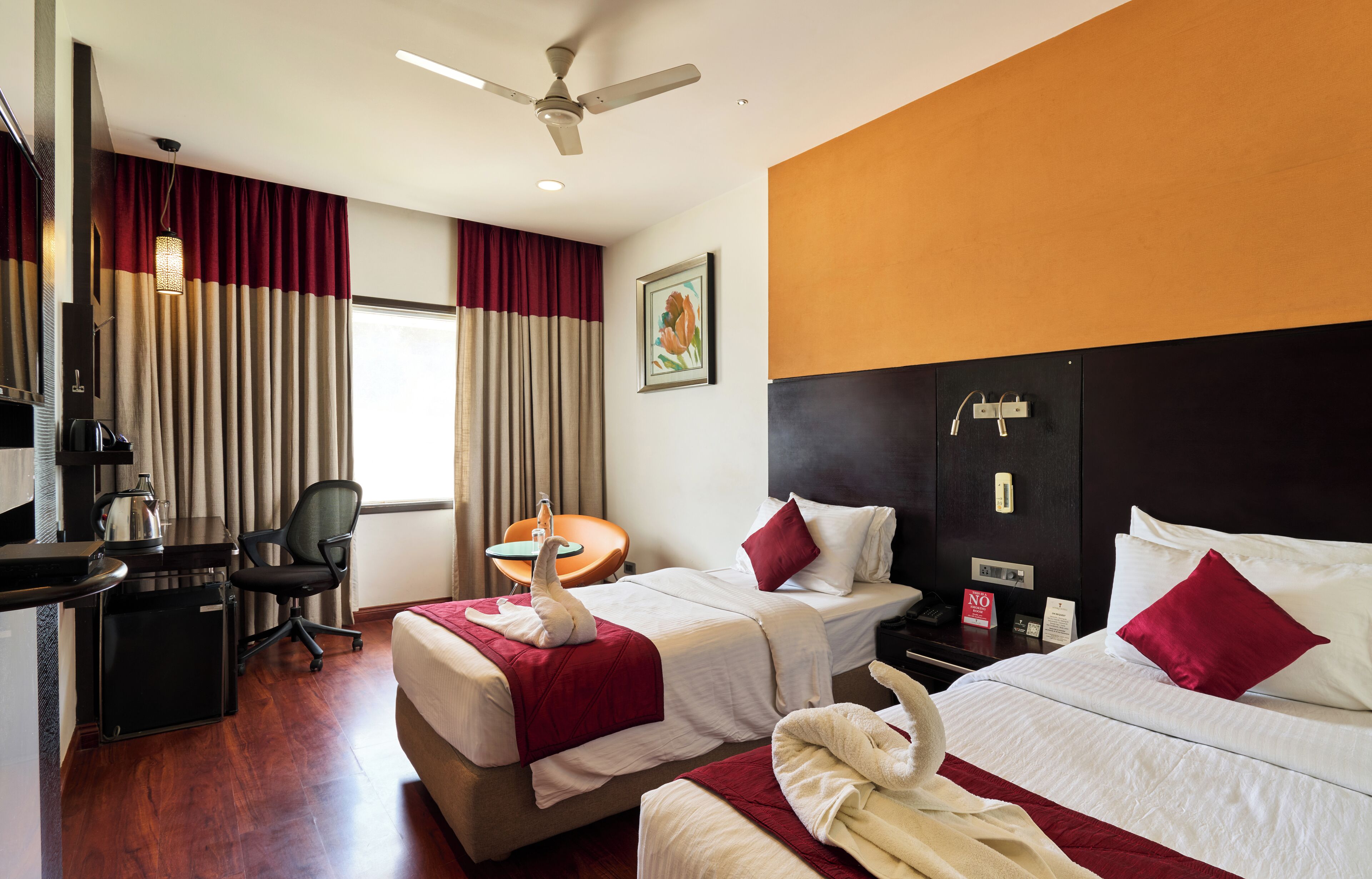 deluxe double room | premium bedding, in-room safe, desk, laptop workspace