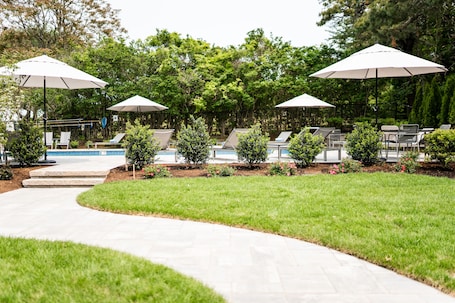 Seasonal outdoor pool, sun loungers