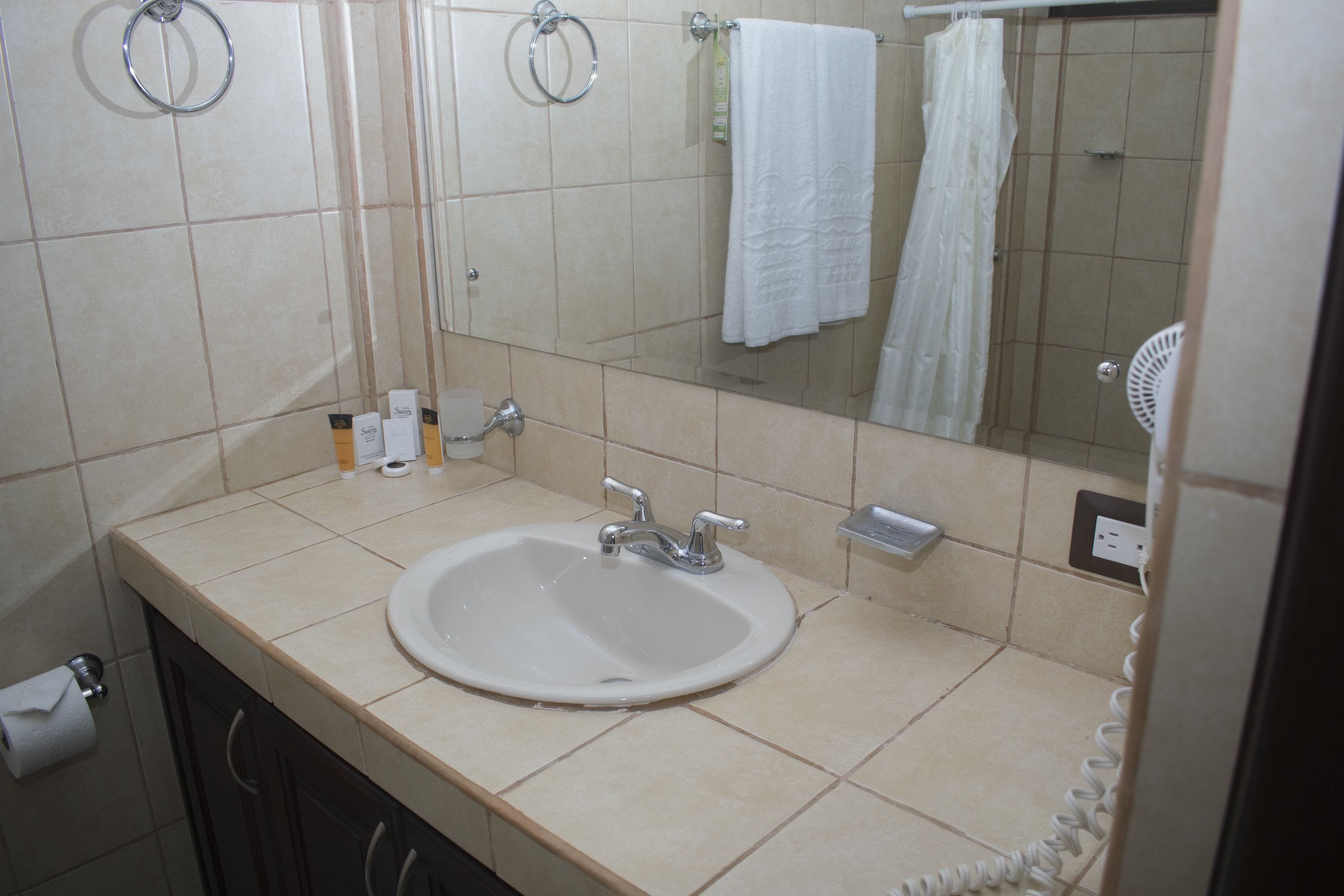 standard double room | bathroom | shower, free toiletries, towels