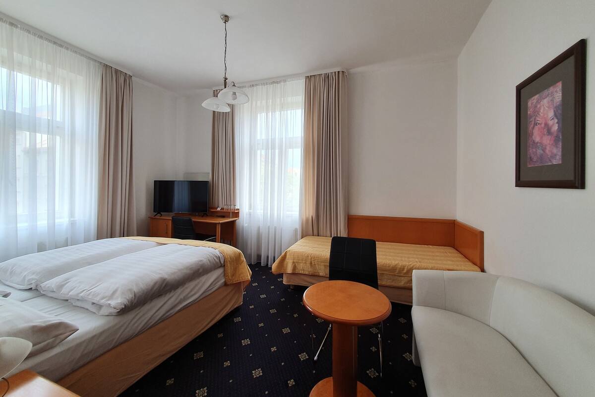 Minibar, odada kasa, masa, güneşlik/perde 