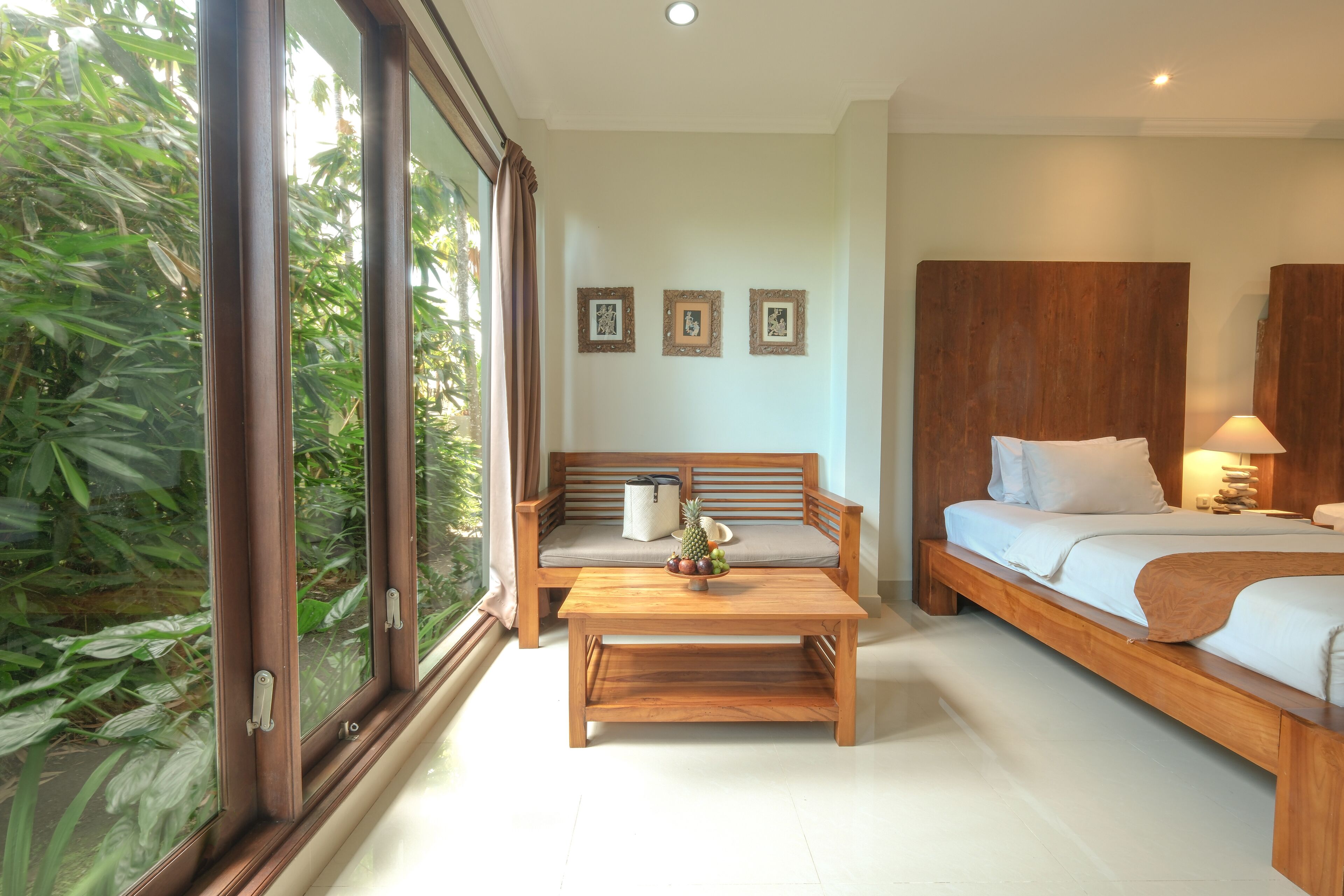 premier double or twin room, garden view | living area | 19-inch lcd tv with satellite channels, tv, dvd player