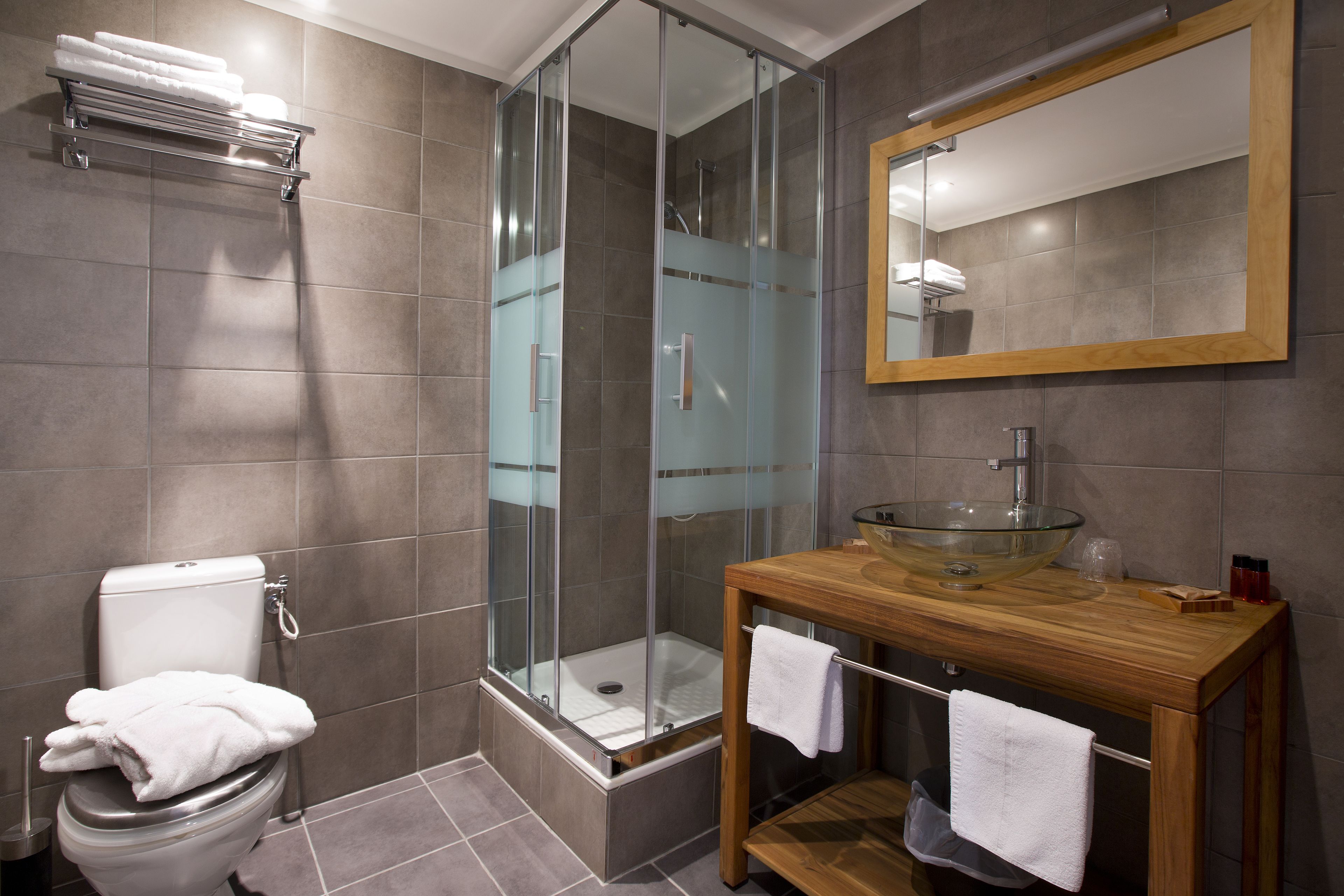 shower, free toiletries, hair dryer, bathrobes