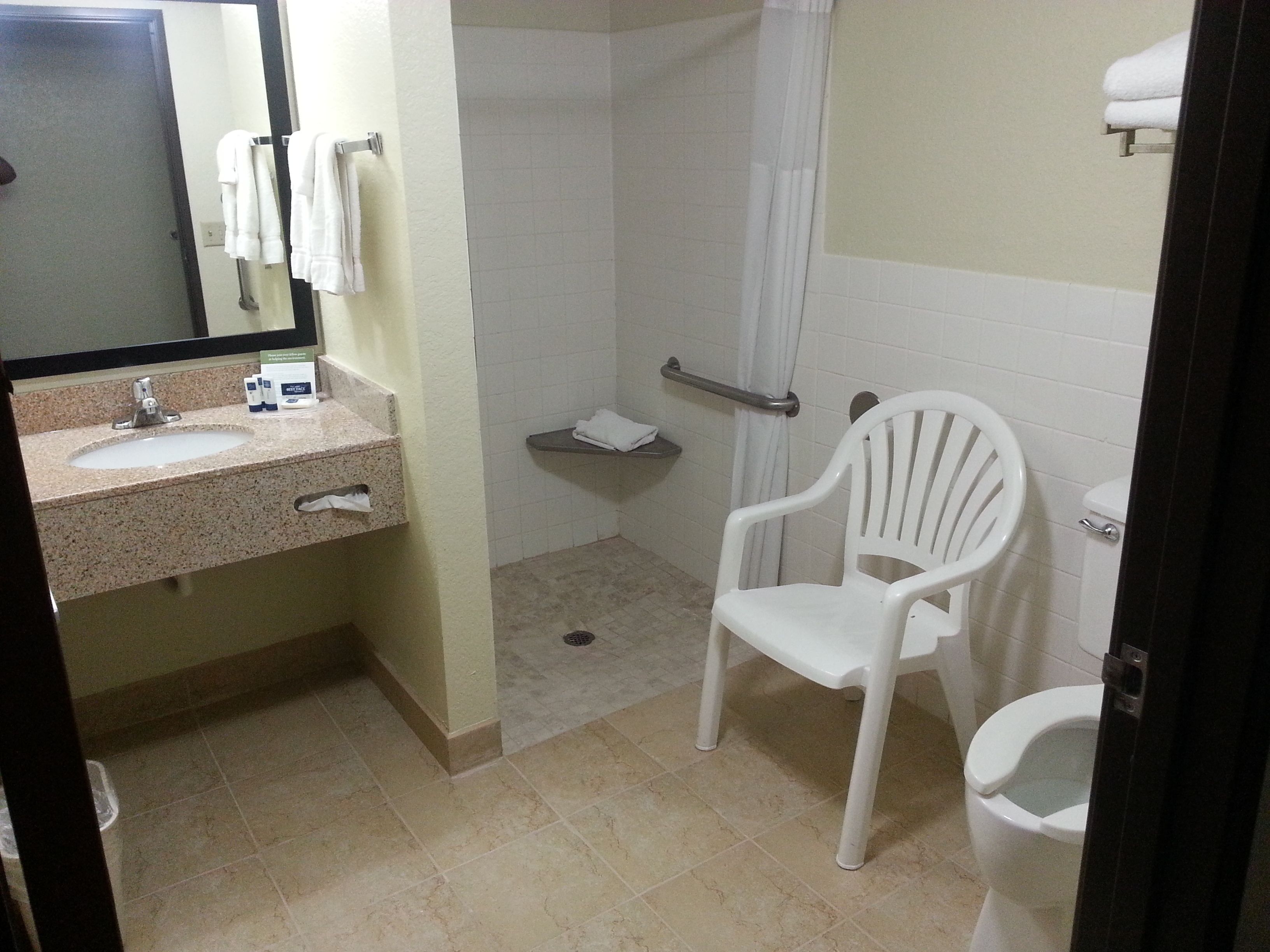 Un baño con lavabo, espejo, ducha e inodoro.