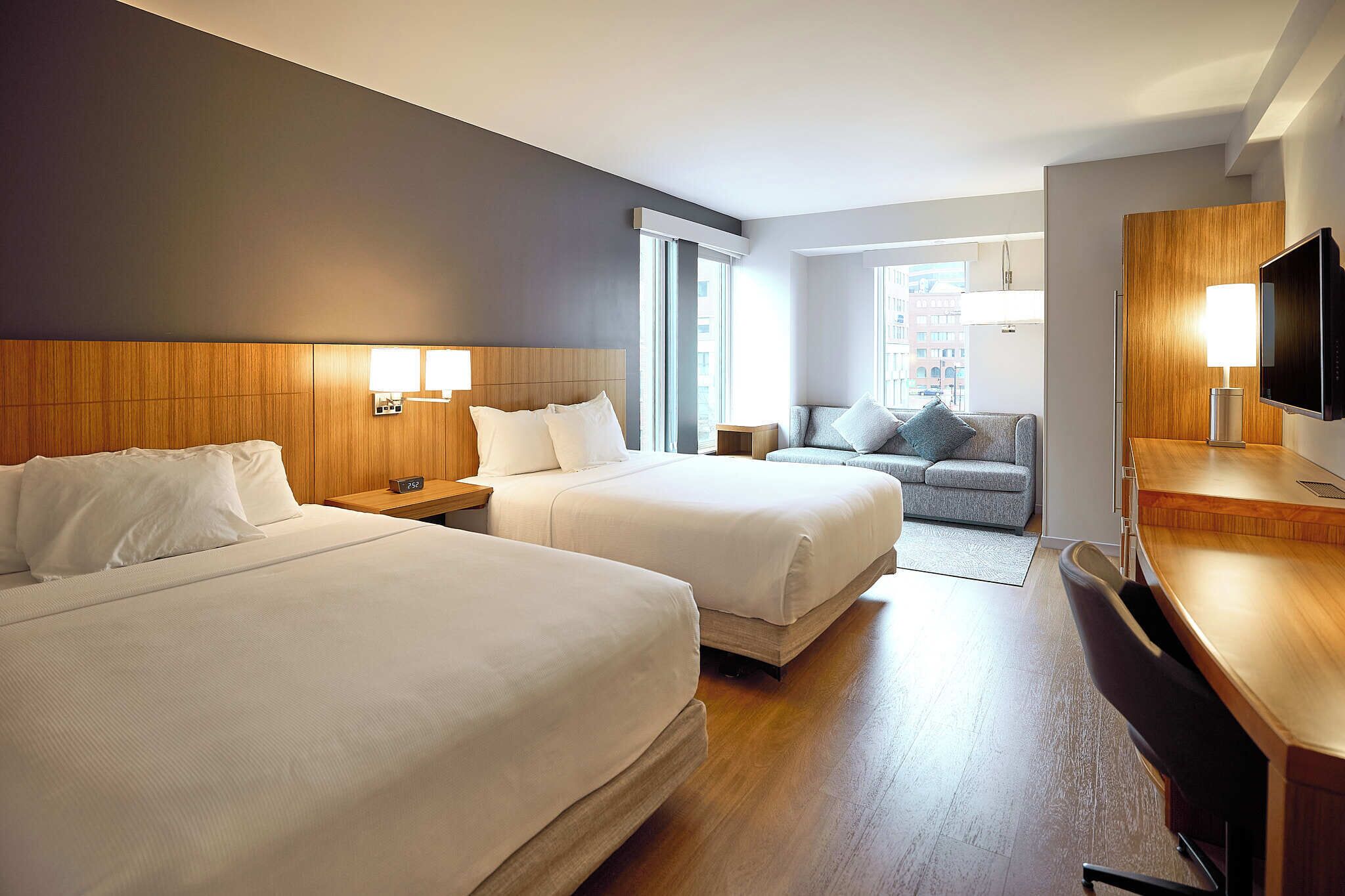 room, 2 queen beds (high floor, with sofa bed) | premium bedding, individually furnished, desk, laptop workspace