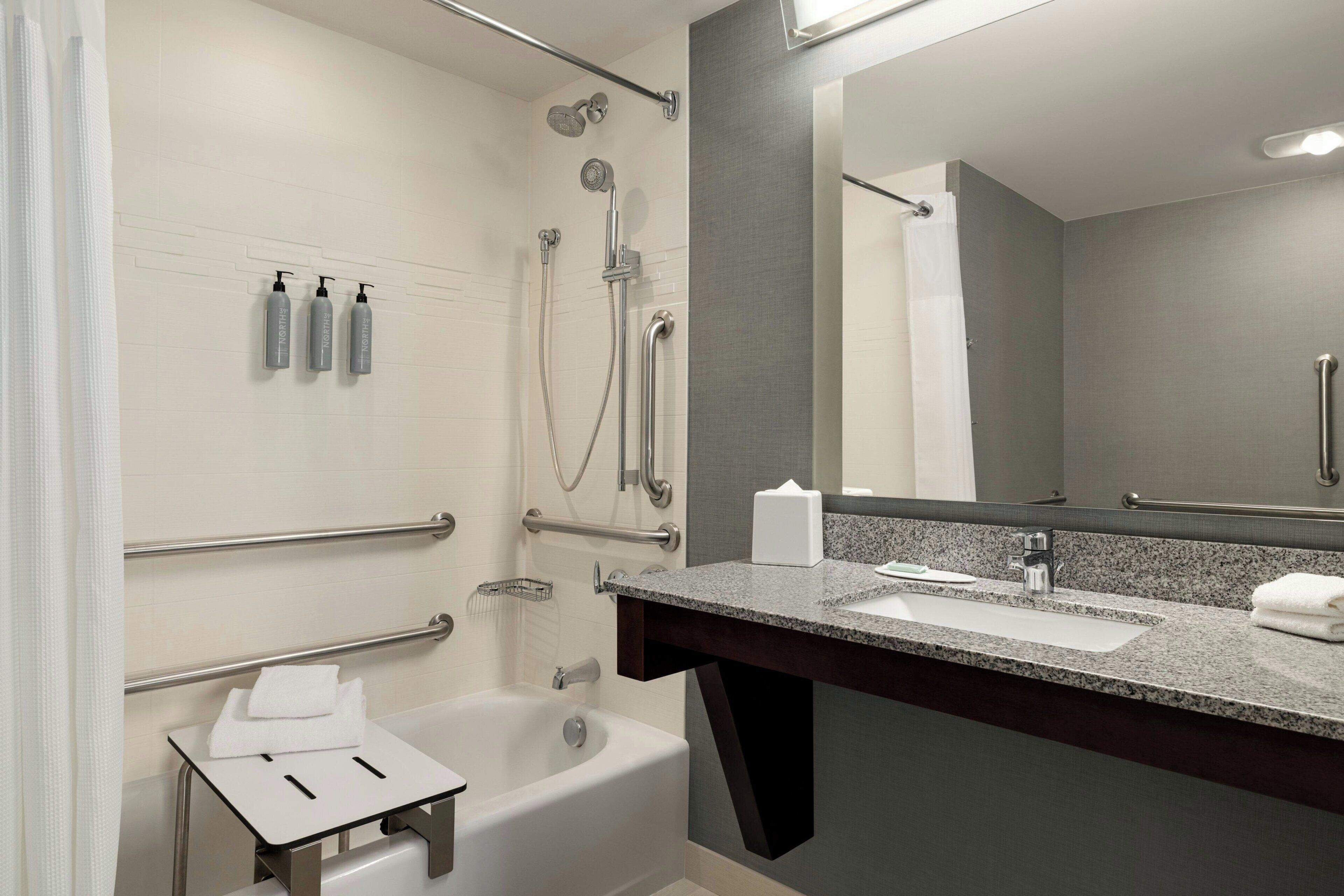 free toiletries, hair dryer, towels