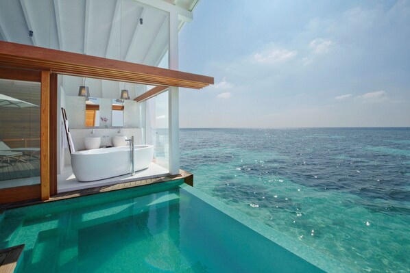Ocean Pool Villa | Bathroom | Shower, free toiletries, hair dryer, bathrobes