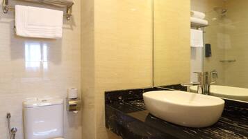 Shower, rainfall showerhead, hair dryer, bidet