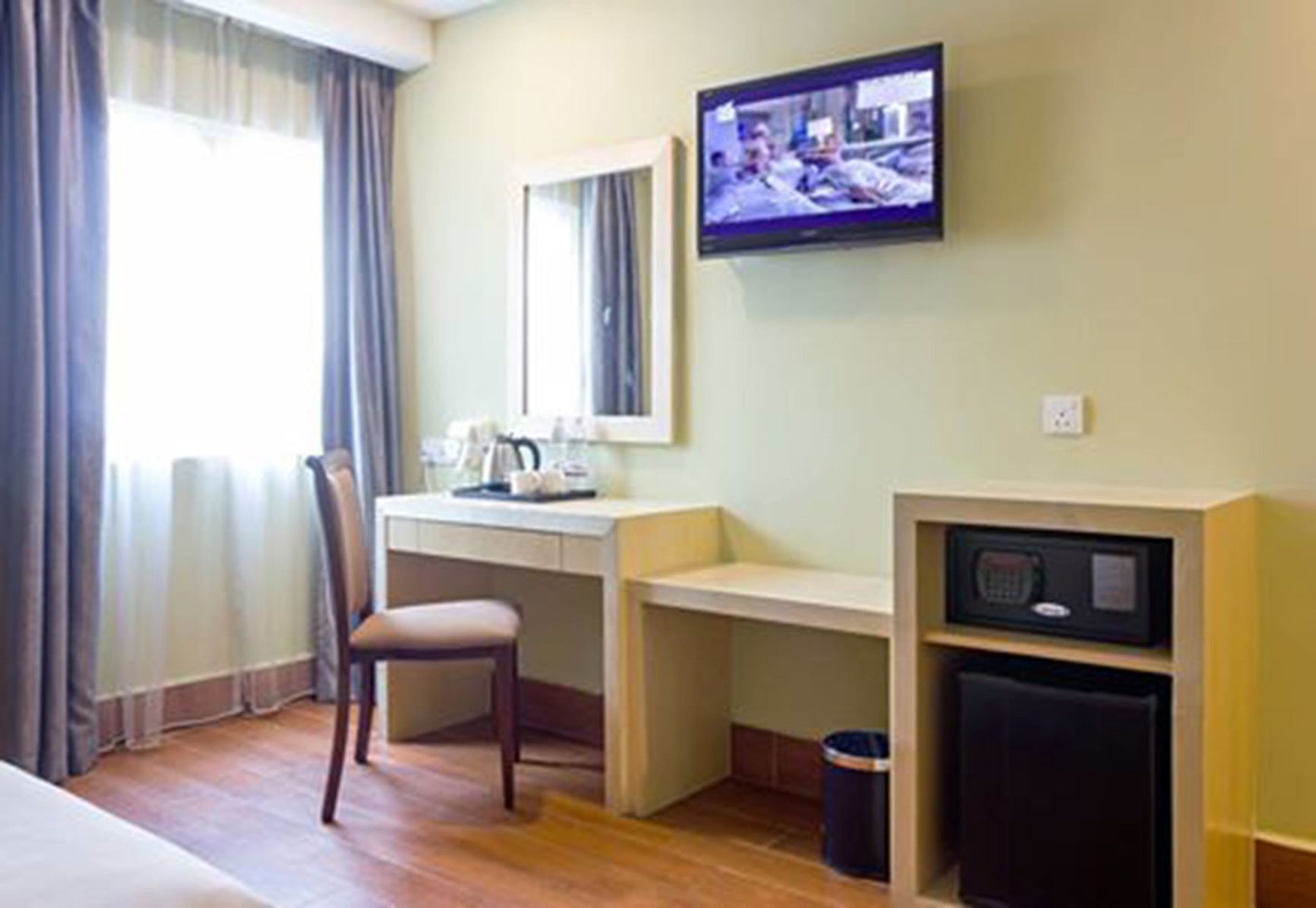 In-room safe, laptop workspace, blackout curtains, iron/ironing board