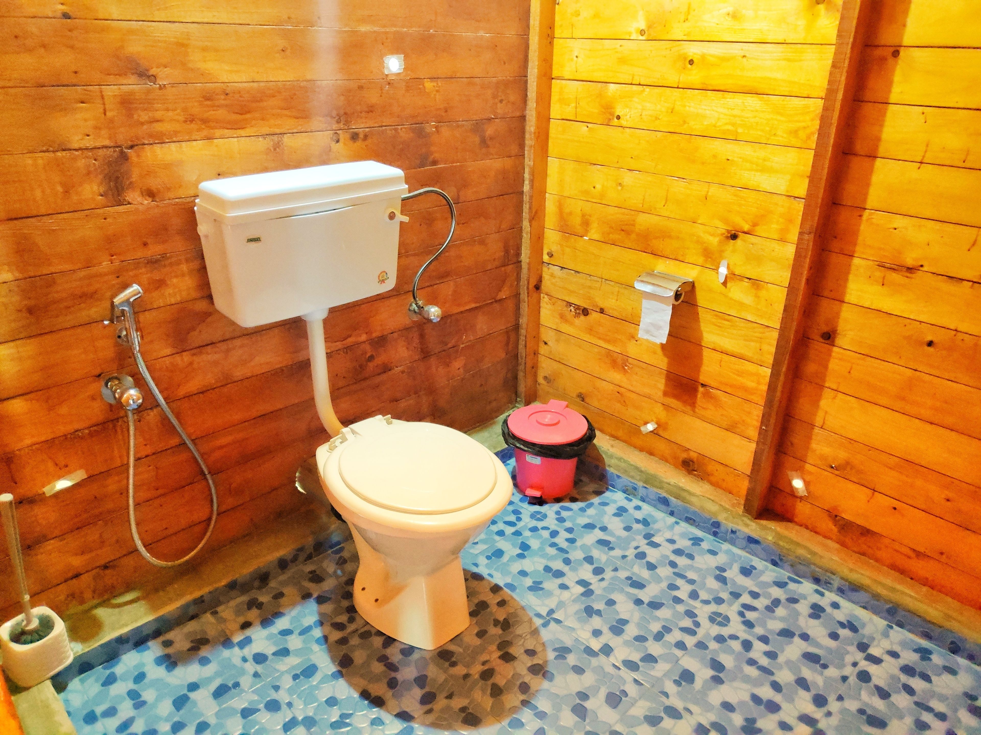 deluxe ac sea facing high rise hut | bathroom | shower, towels