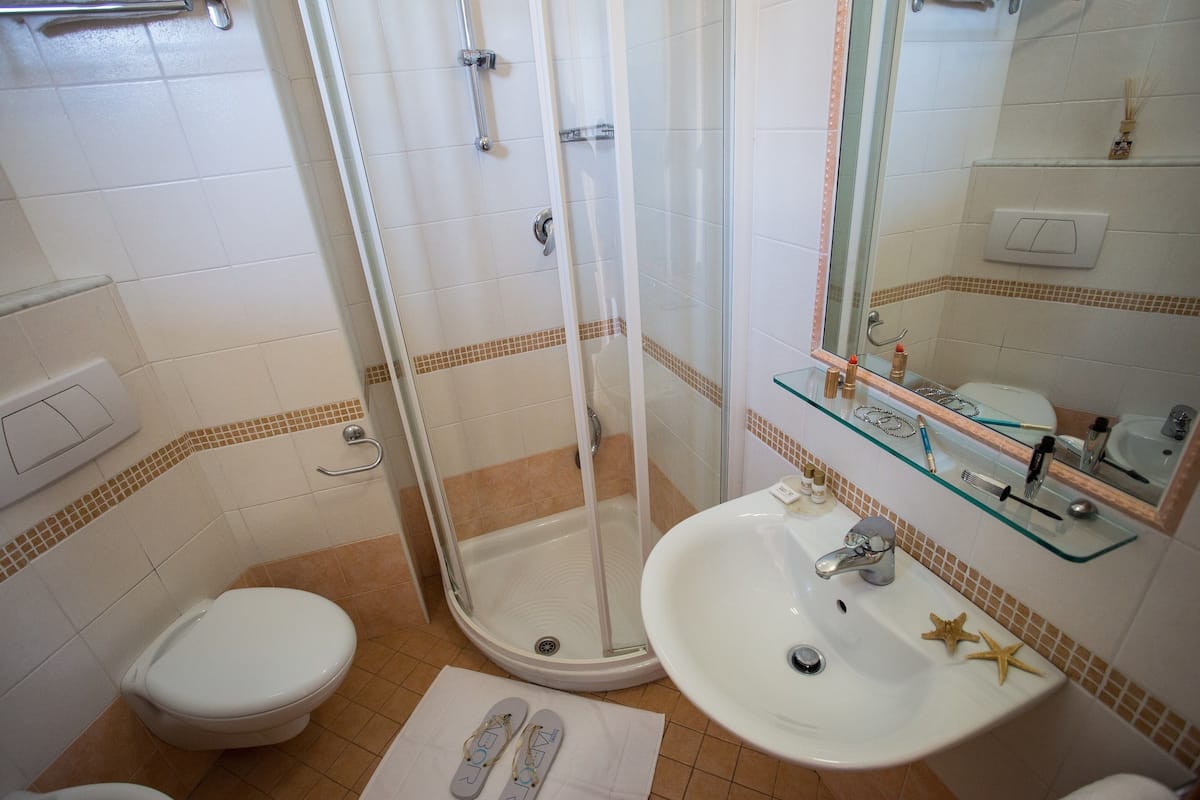 shower, free toiletries, hair dryer, slippers