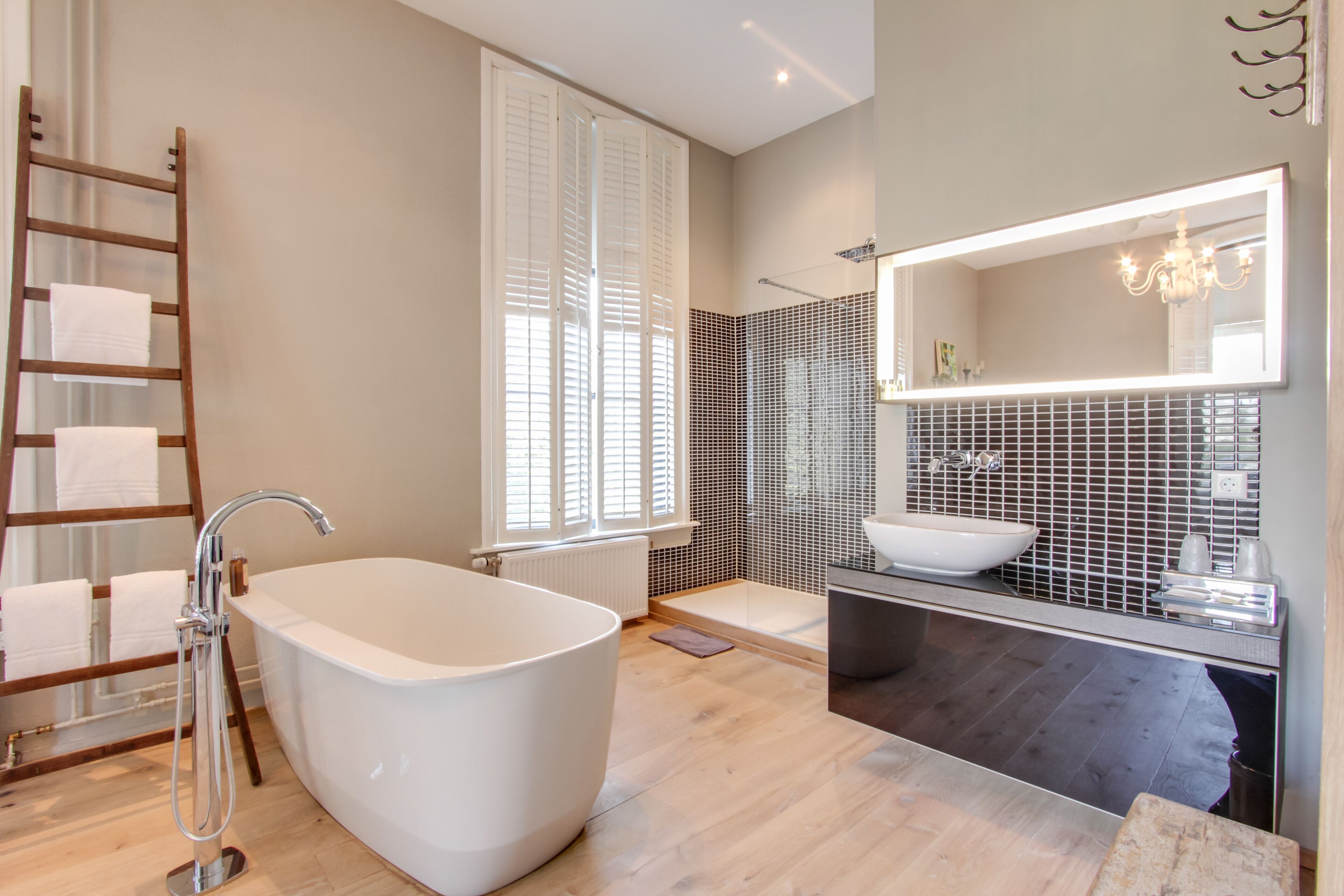 free toiletries, hair dryer, towels, shampoo