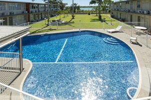 Outdoor pool, sun loungers