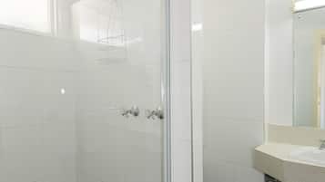 Shower, free toiletries, hair dryer, towels