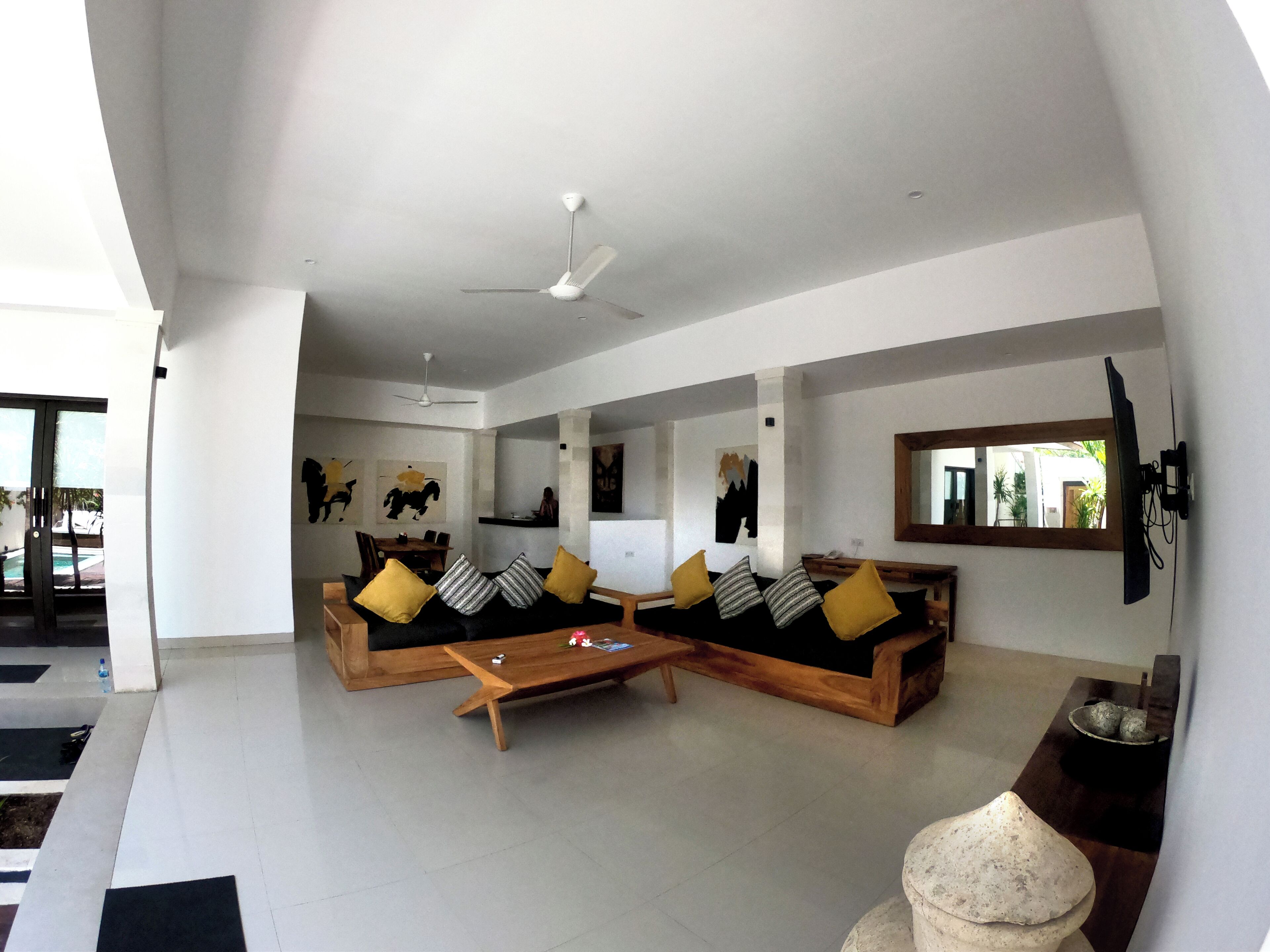 villa, 2 bedrooms, private pool | living area | 50-inch lcd tv with satellite channels