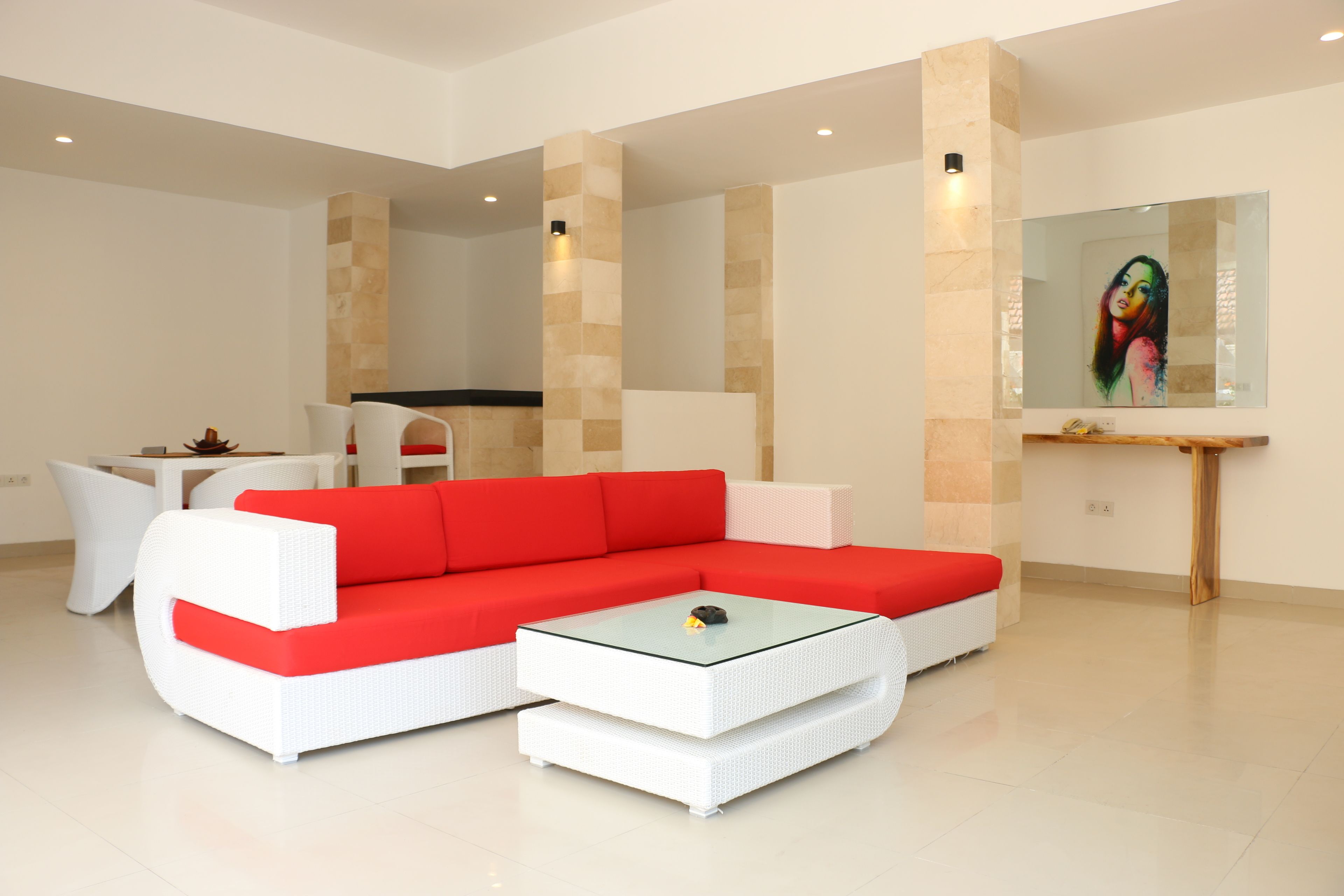 villa, 2 bedrooms, private pool | living area | 50-inch lcd tv with satellite channels