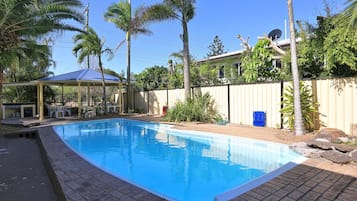 Seasonal outdoor pool, free pool cabanas, pool loungers