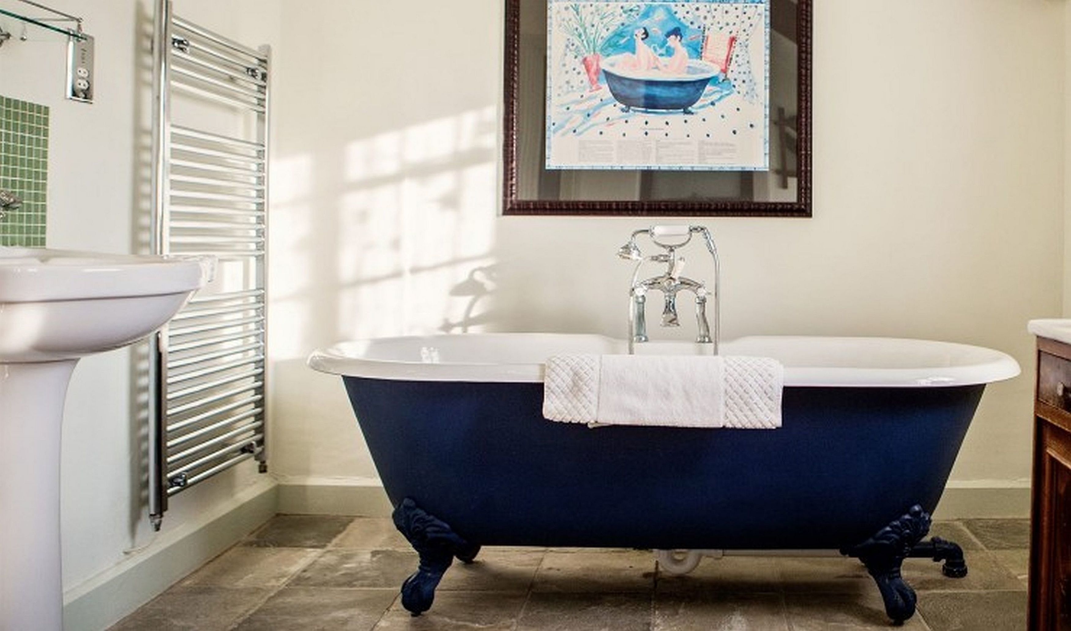 the hayloft suite | bathroom | combined shower/bathtub, hair dryer, towels